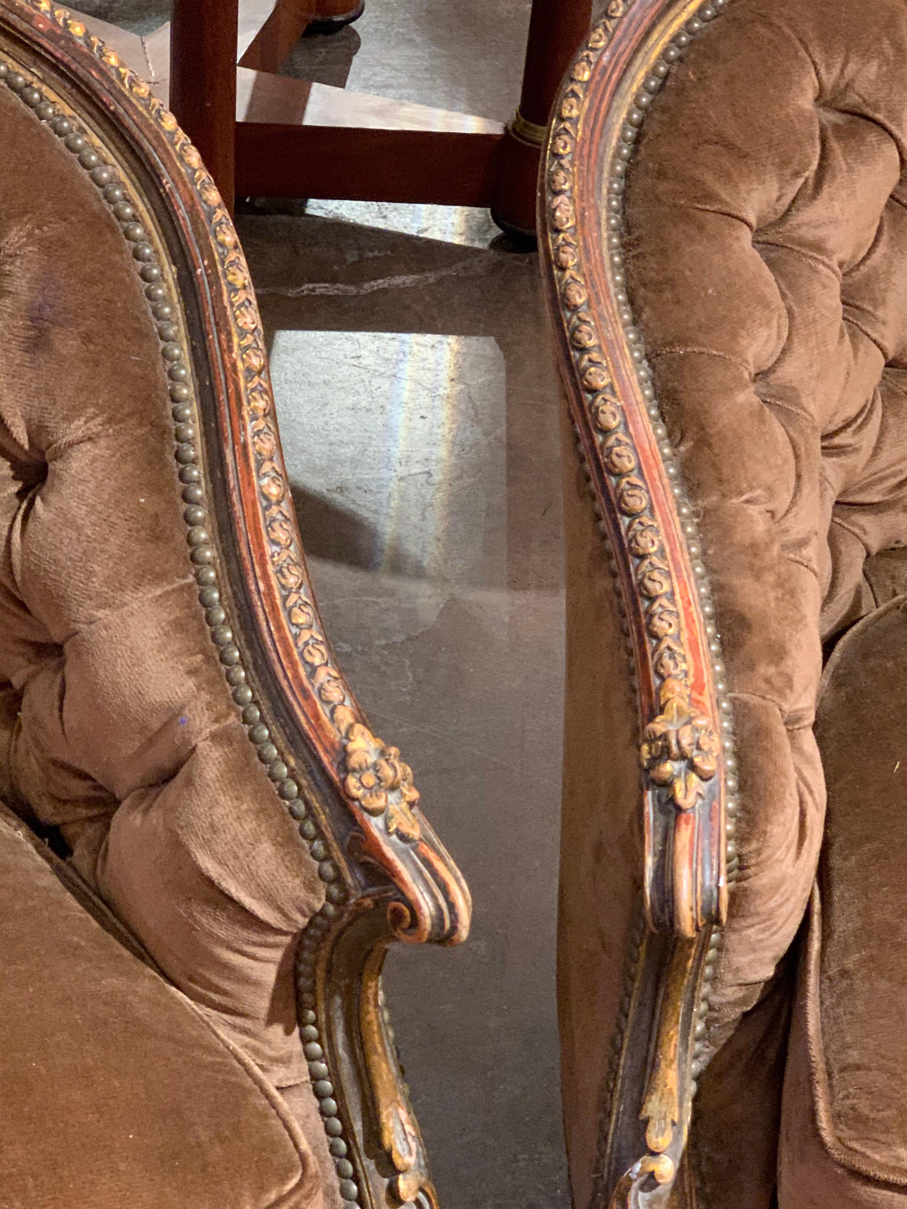 19th Century Pair of French Louis XV Style Carved and Gilded Bergères