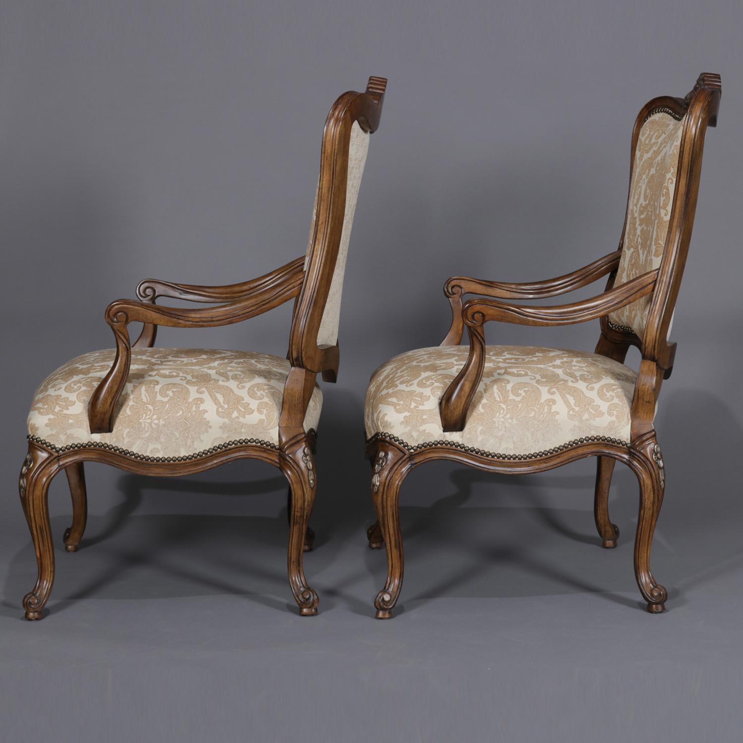 Pair of French Louis XV Style Carved and Gilt Mahogany Fauteuil Chairs In Good Condition In Big Flats, NY