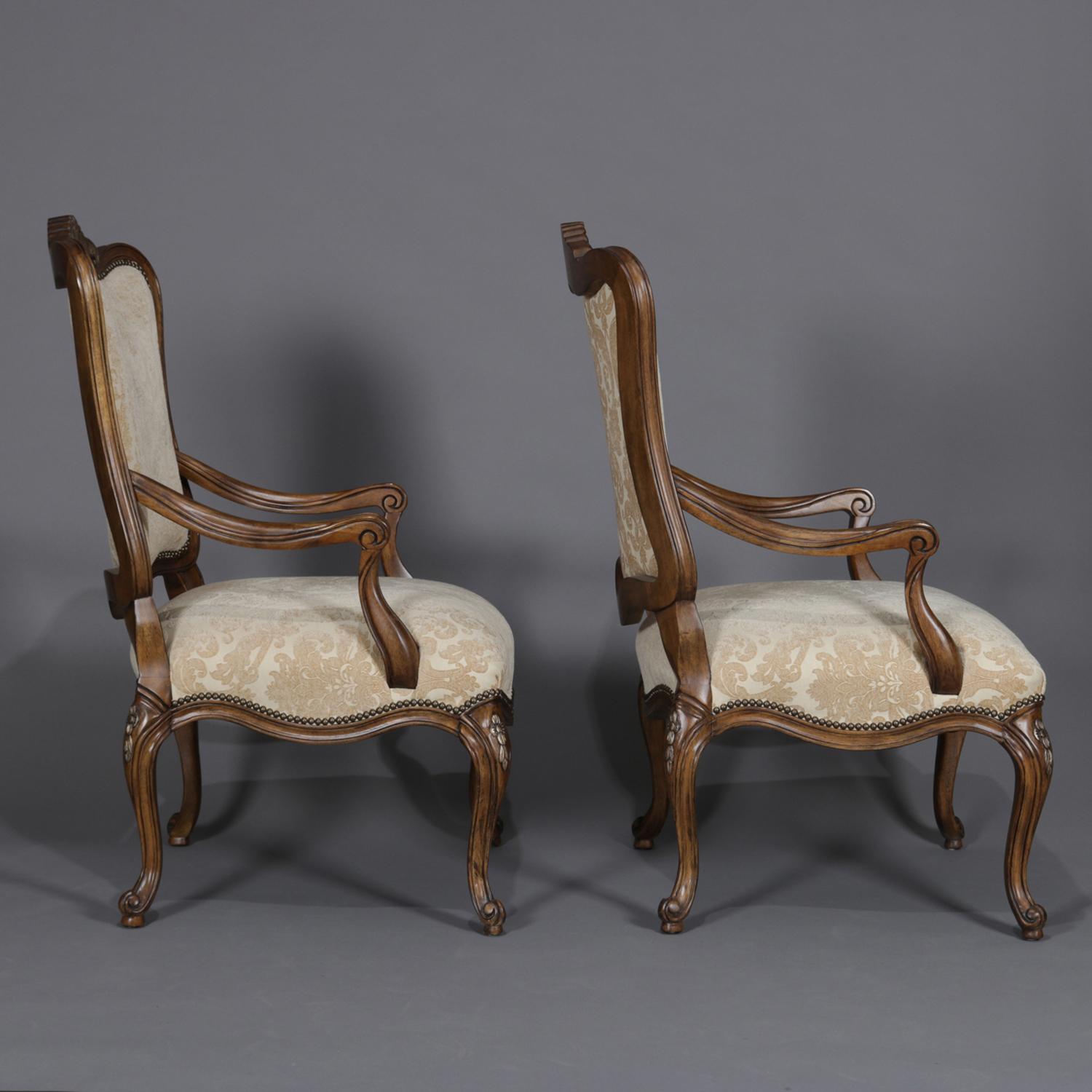 Upholstery Pair of French Louis XV Style Carved and Gilt Mahogany Fauteuil Chairs