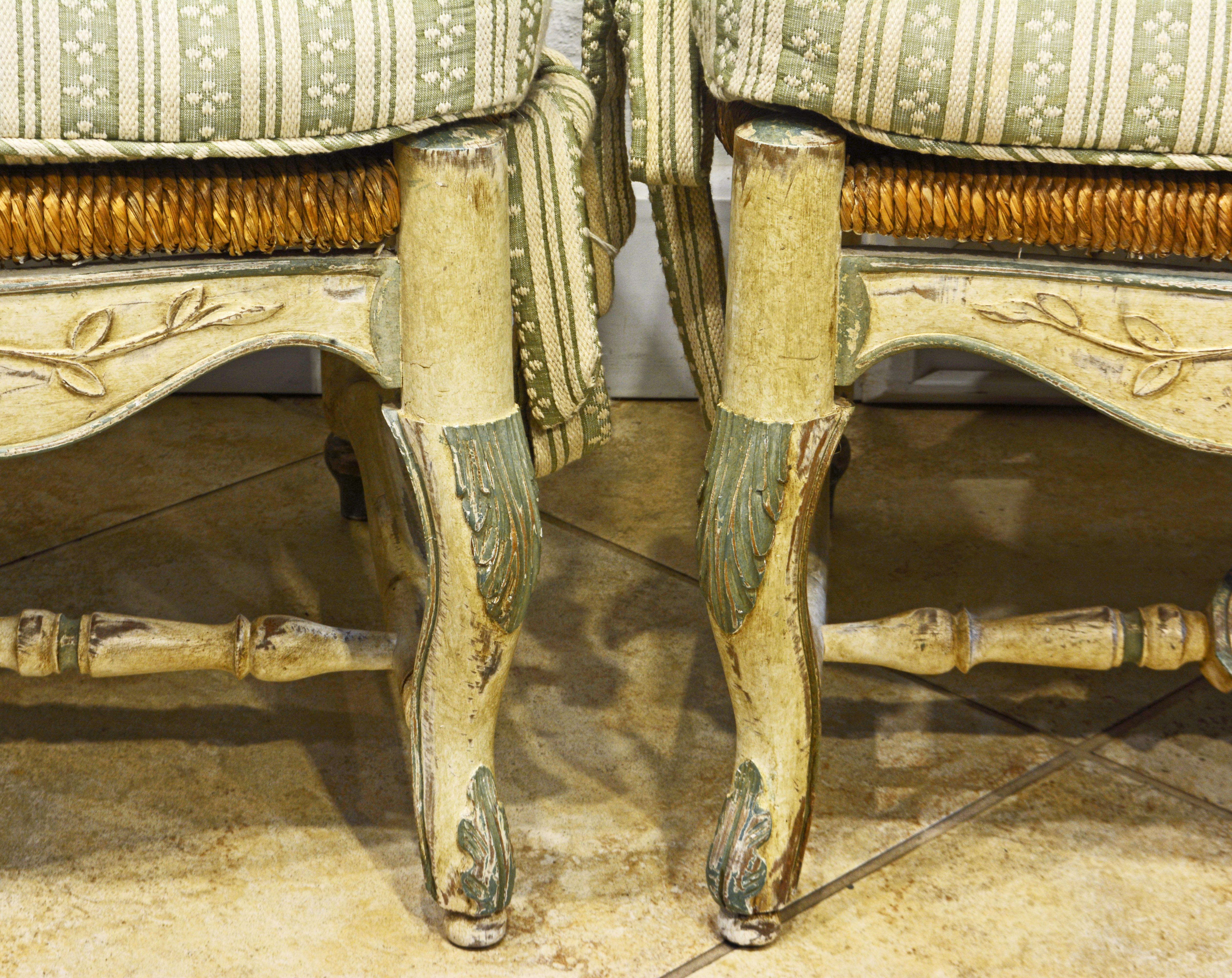 Pair of French Louis XV Style Carved and Painted Bergere Chairs, 20th Century 2