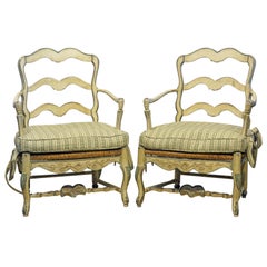 Pair of French Louis XV Style Carved and Painted Bergere Chairs, 20th Century