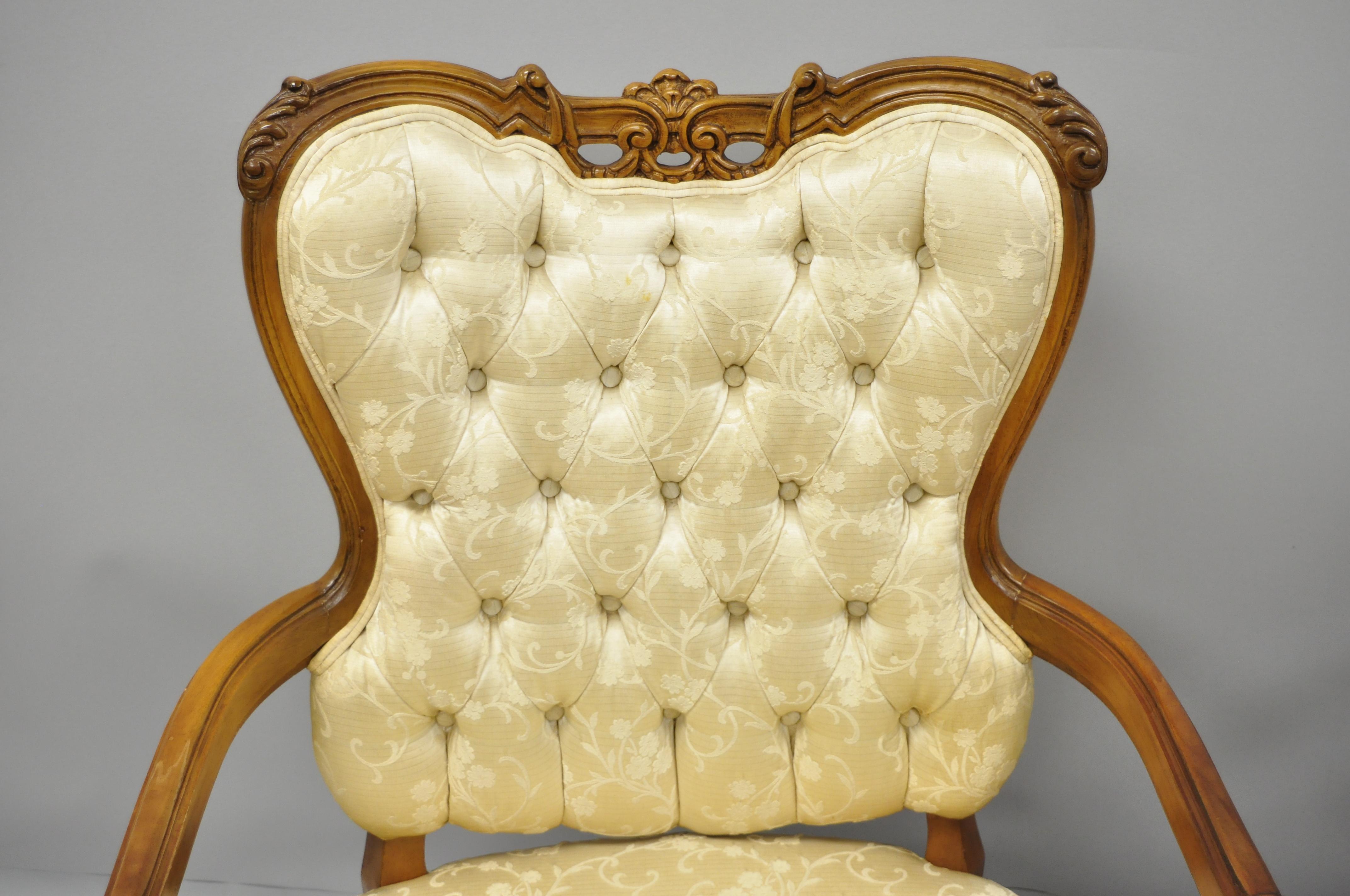 American Pair of French Louis XV Style Carved Fireside Armchairs