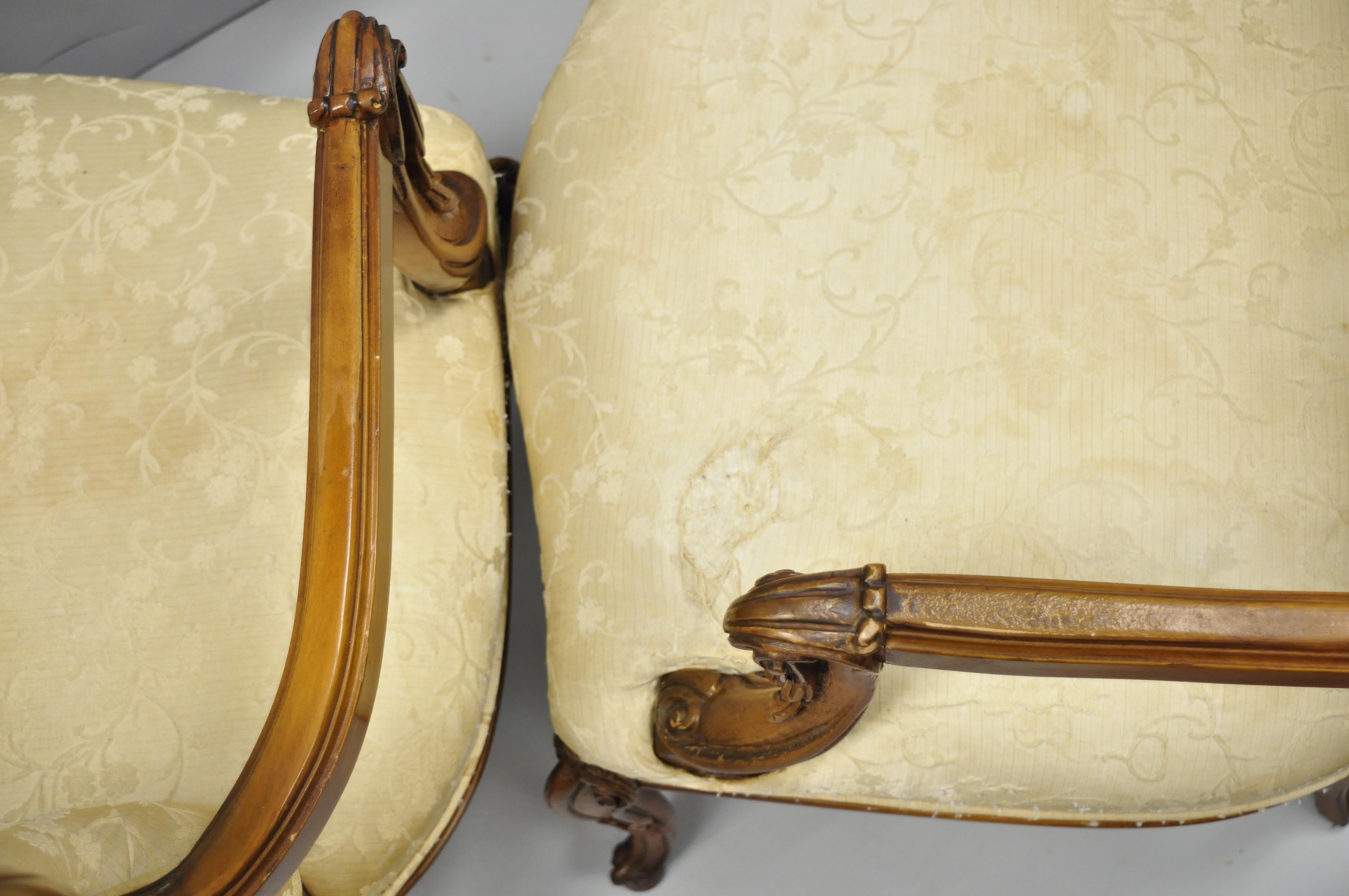Pair of French Louis XV Style Carved Fireside Armchairs 2