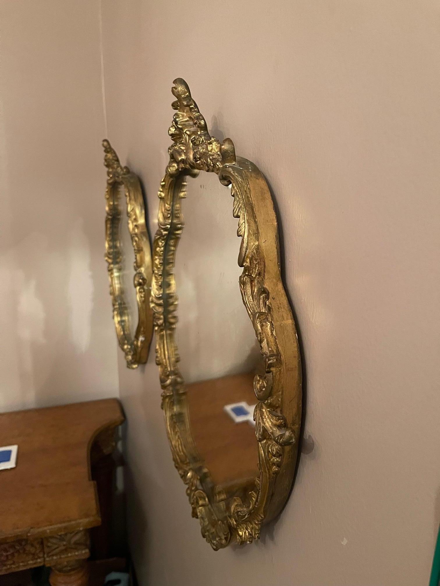 Pair of French Louis XV Style Carved & Gilded Rounded Mirrors, 19th Century 1