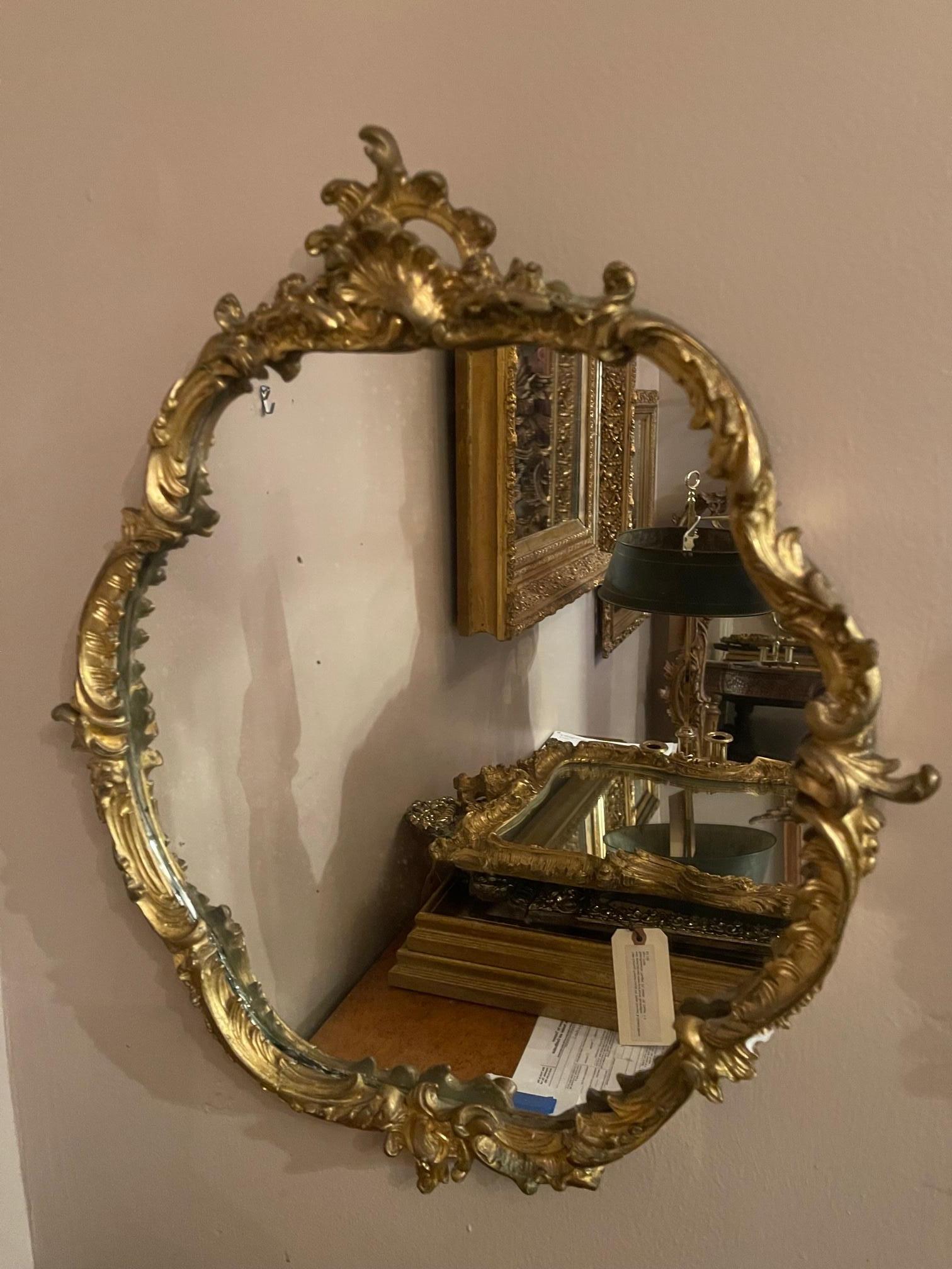 Pair of French Louis XV Style Carved & Gilded Rounded Mirrors, 19th Century 6