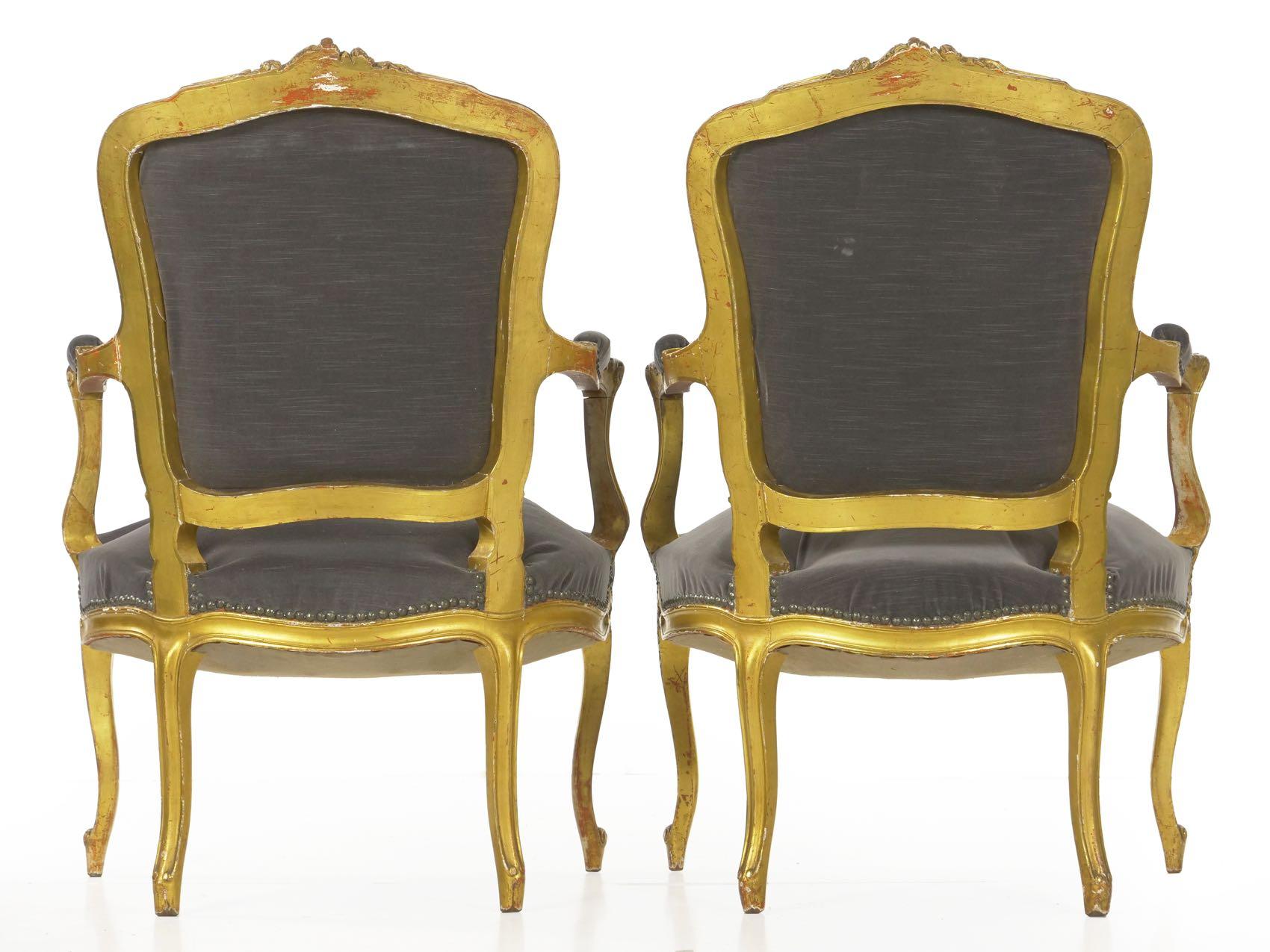 Pair of French Louis XV Style Carved Giltwood Antique Armchairs, circa 1900 6