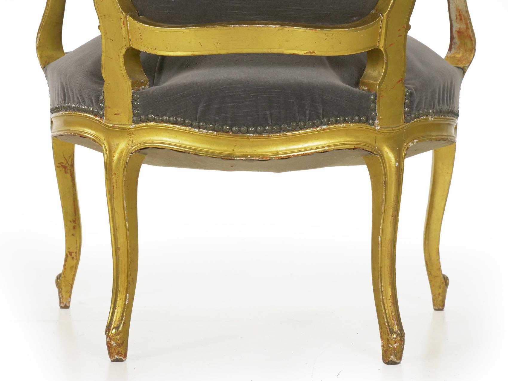 Pair of French Louis XV Style Carved Giltwood Antique Armchairs, circa 1900 9