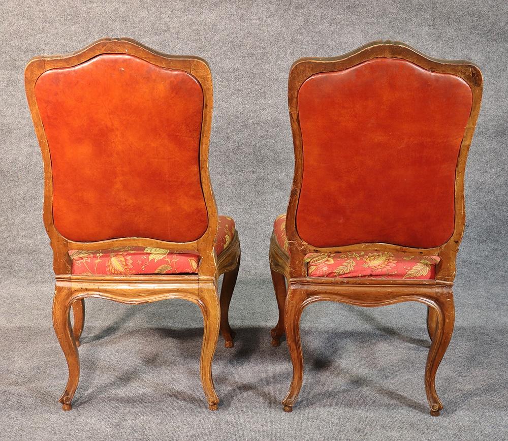 Pair of French Louis XV Style Carved Walnut Tall Back Side Chairs In Good Condition In Swedesboro, NJ