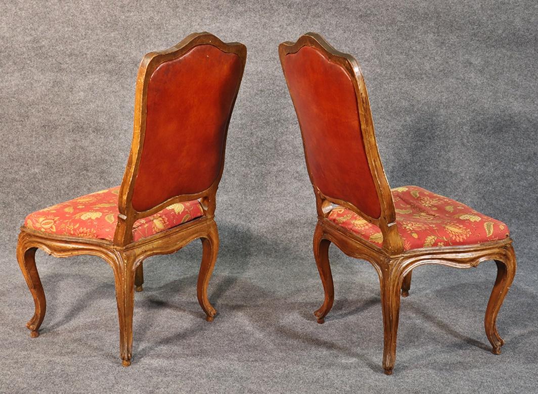 19th Century Pair of French Louis XV Style Carved Walnut Tall Back Side Chairs