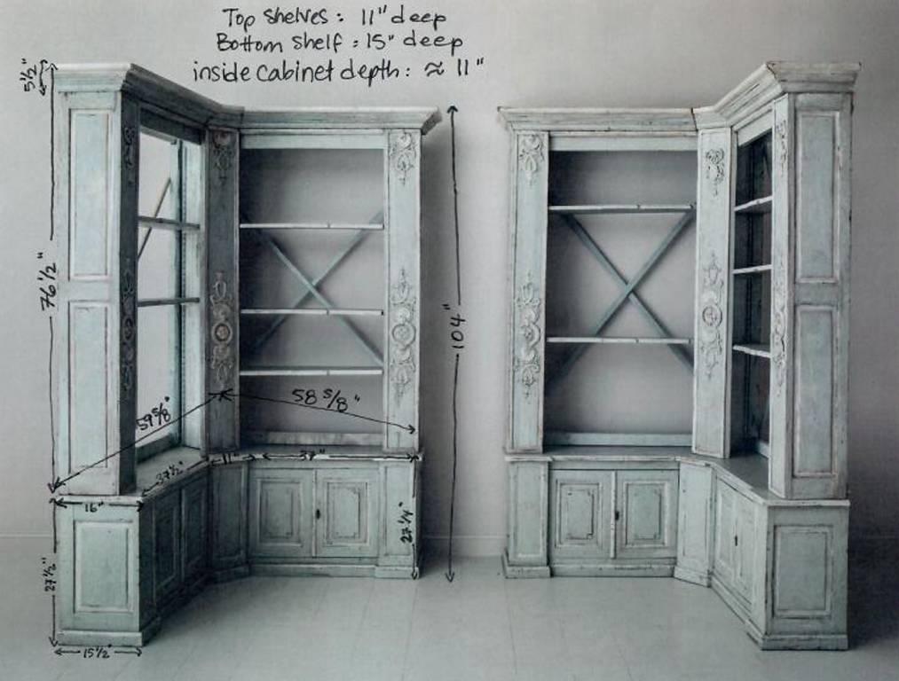 Pair of French Louis XV Style Corner Bookcases 13