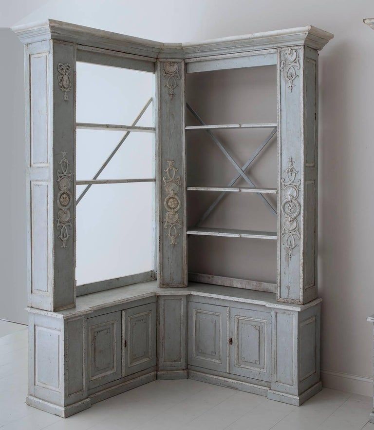 Pair of French Louis XV Style Corner Bookcases at 1stDibs