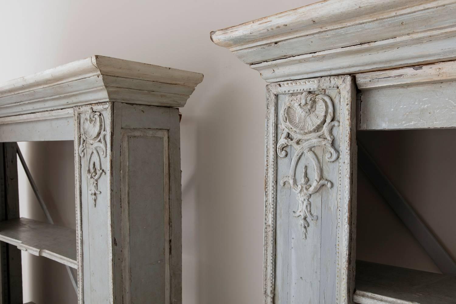 Plaster Pair of French Louis XV Style Corner Bookcases