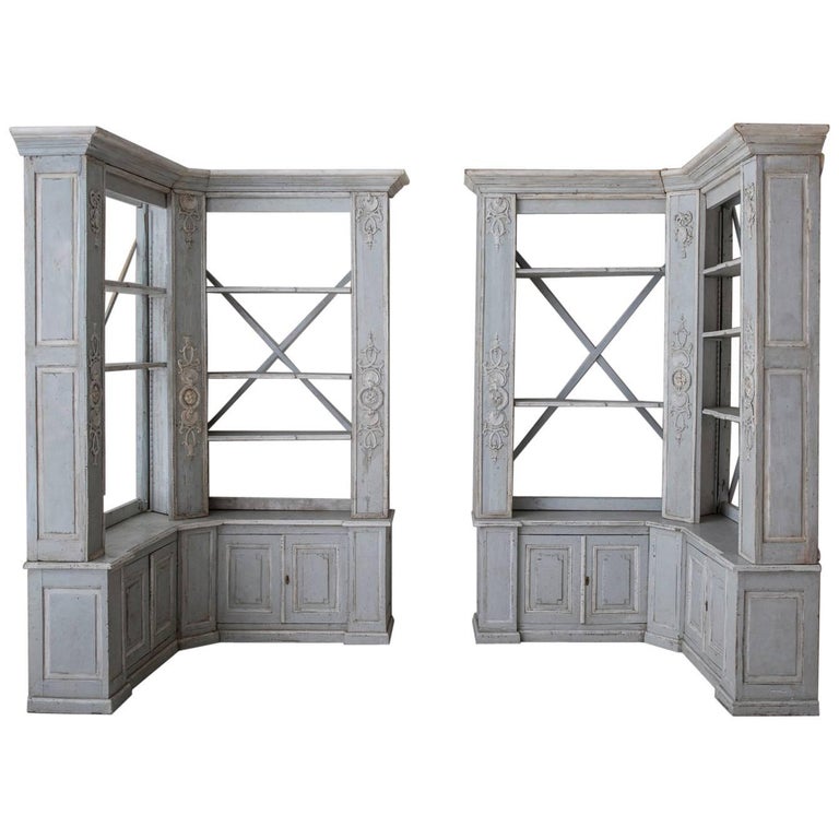 Pair of French Louis XV Style Corner Bookcases For Sale at 1stDibs