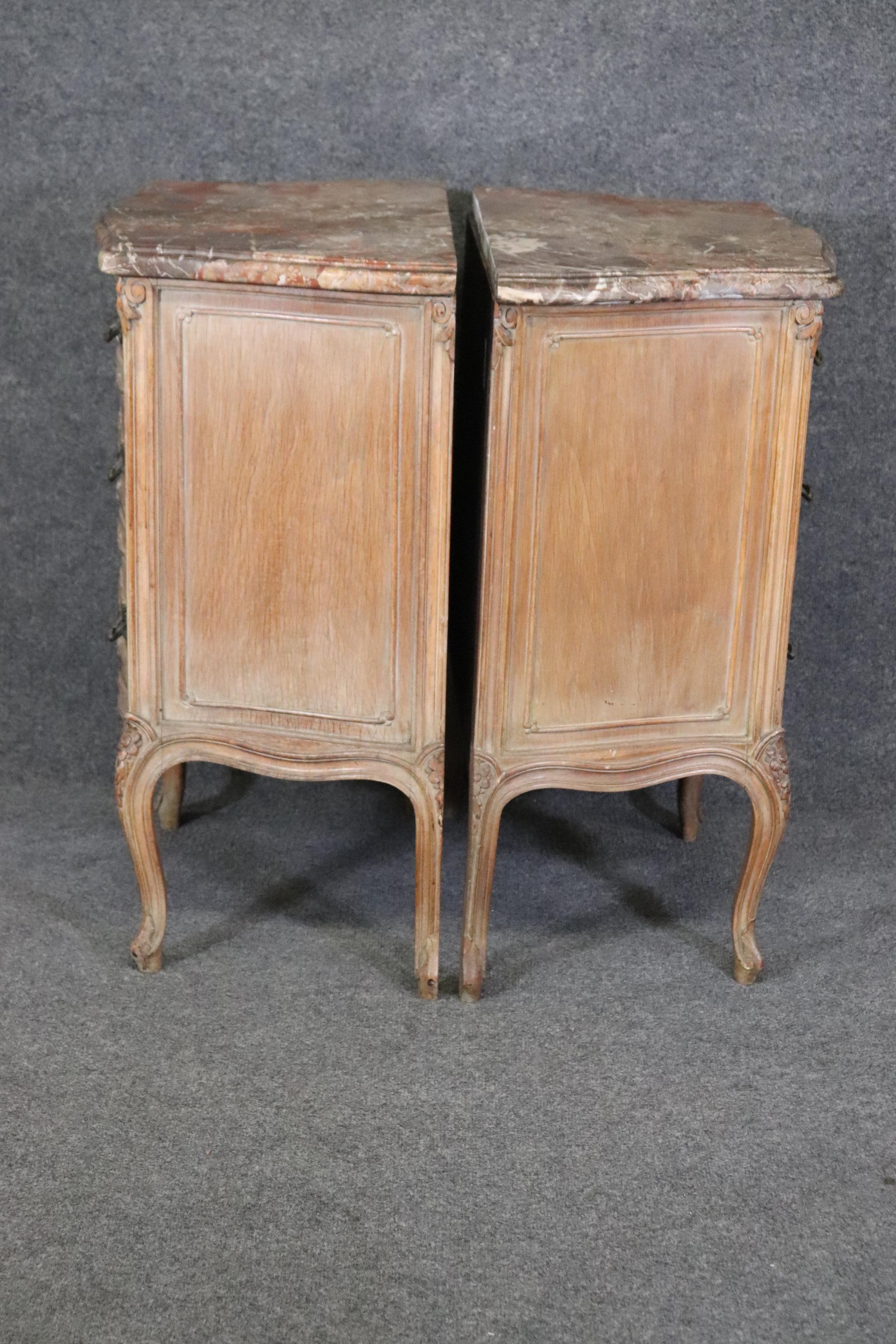 Metalwork Pair of French Louis XV Style Distressed Marble Top Commodes Nightstands For Sale