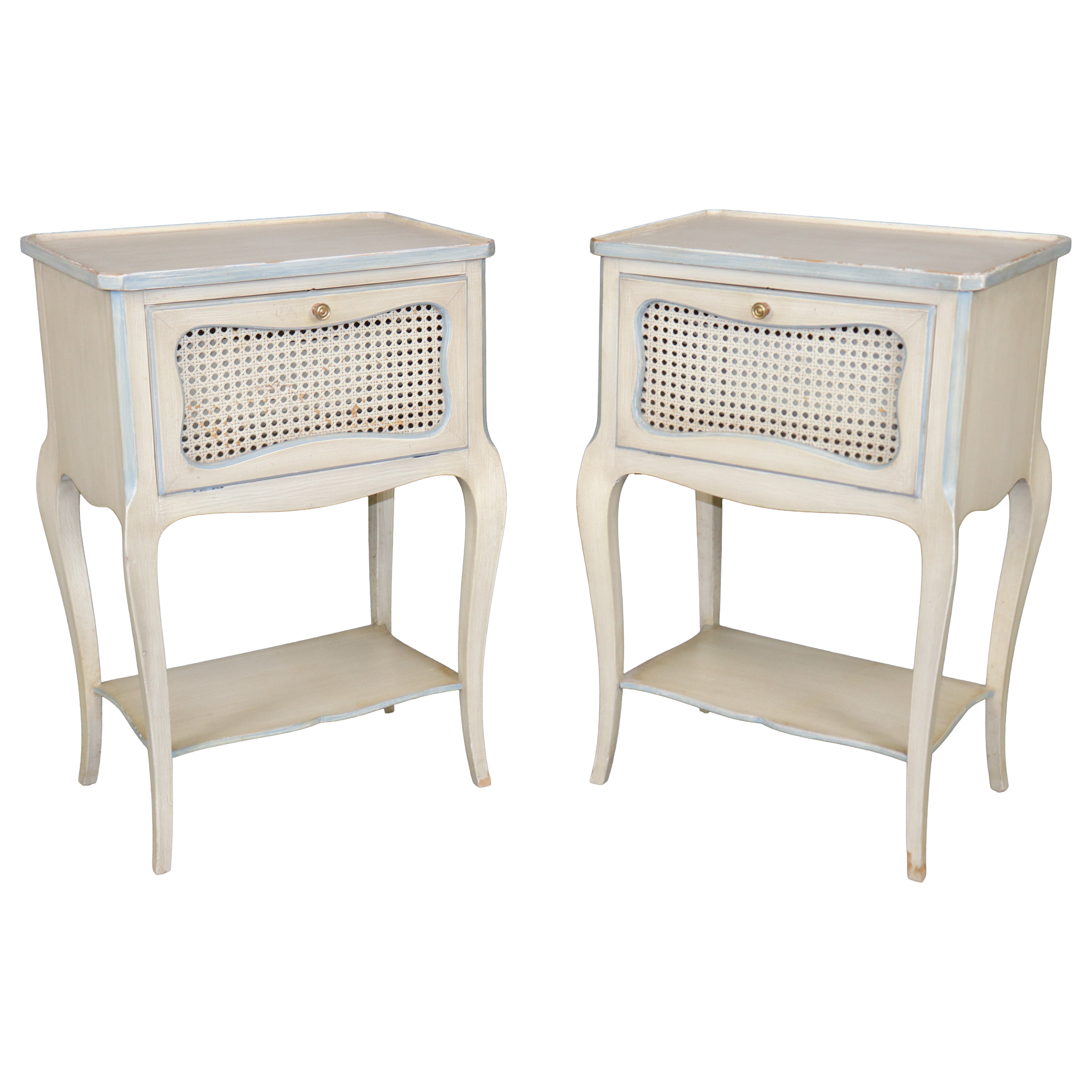 Pair of French Louis XV Style Distressed Paint Decorated Nightstands