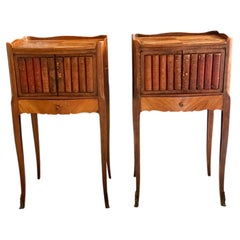 Pair of French Louis XV Style Faux Book/Parquetry Bedside Tables