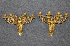Pair of French Louis XV Style Figural Bronze Ormolu Sconces By Maison Millet