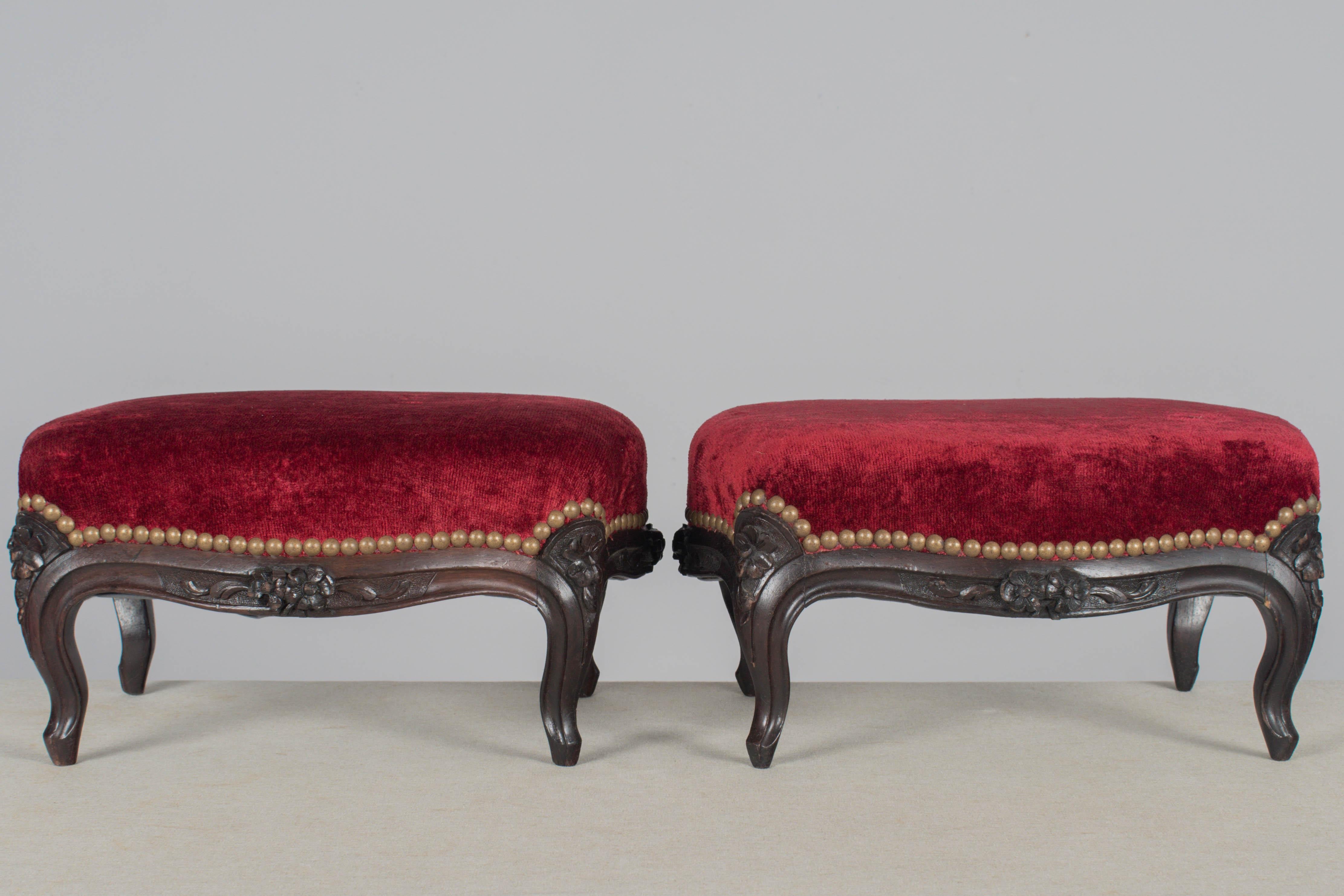 Brass Pair of French Louis XV Style Foot Stools