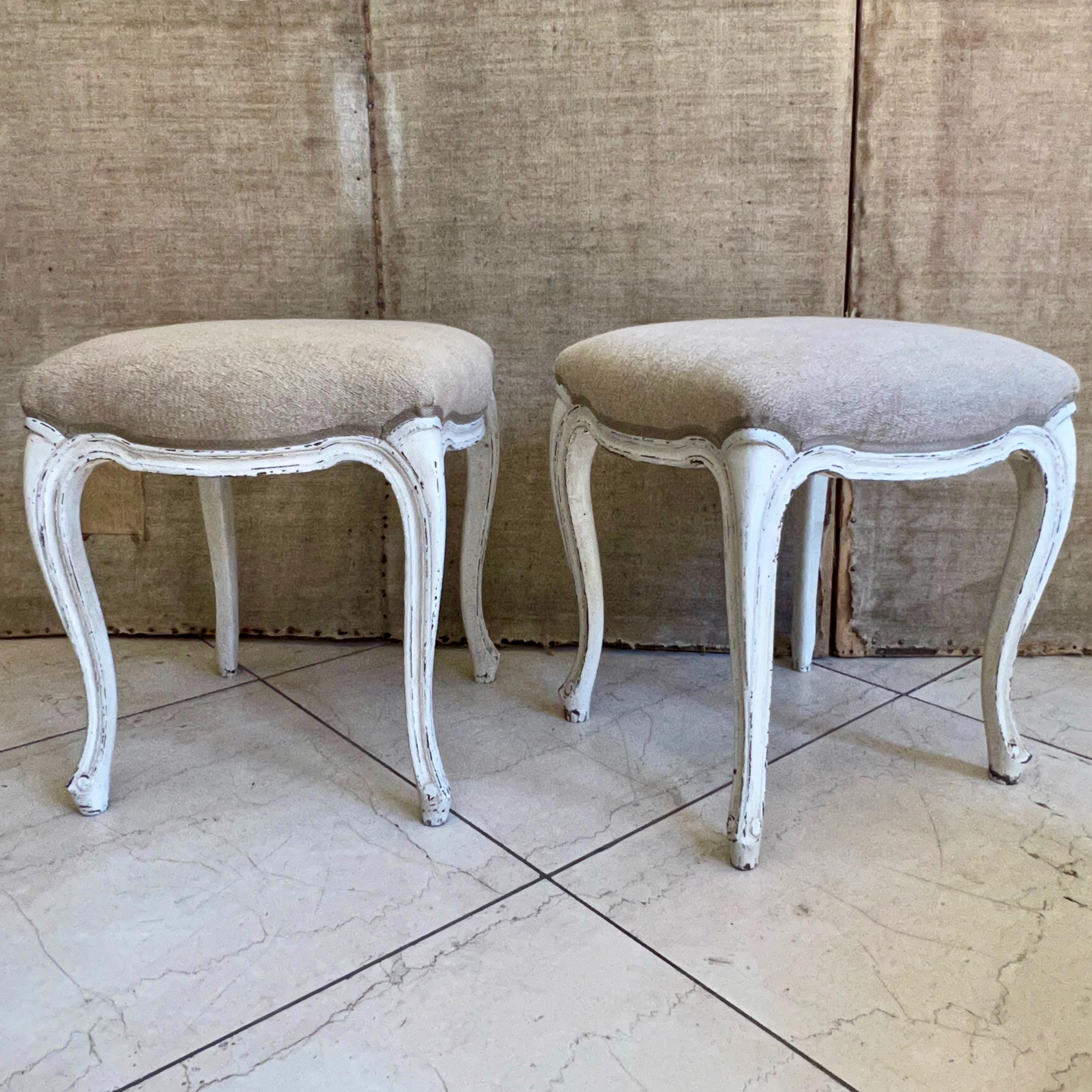 Hand-Carved Pair of French Louis XV Style Footstools/Tabourets