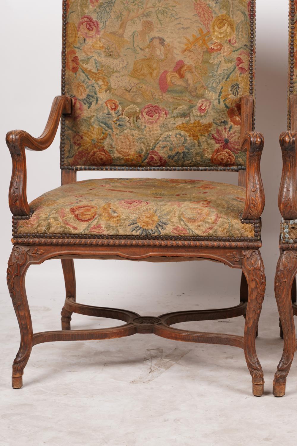 Antique Pair French Louis XV Style Fruitwood Fauteuil Arm Chairs Circa 1890 In Good Condition For Sale In Los Angeles, CA