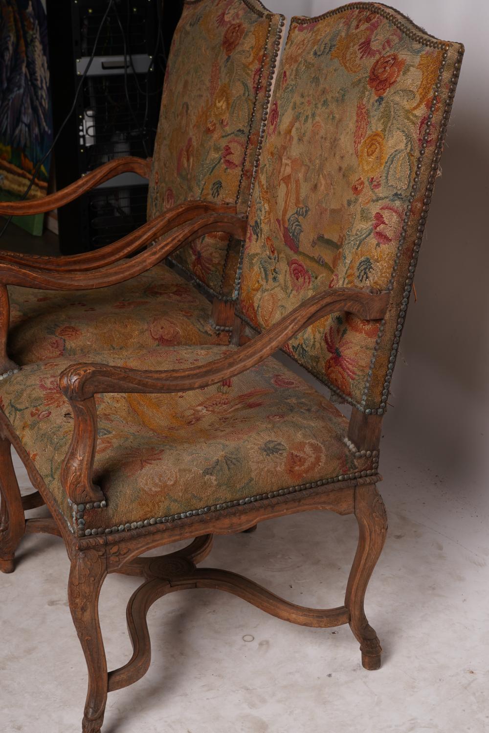 19th Century Antique Pair French Louis XV Style Fruitwood Fauteuil Arm Chairs Circa 1890 For Sale