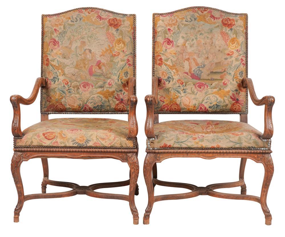 Antique Pair French Louis XV Style Fruitwood Fauteuil Arm Chairs Circa 1890 For Sale 3