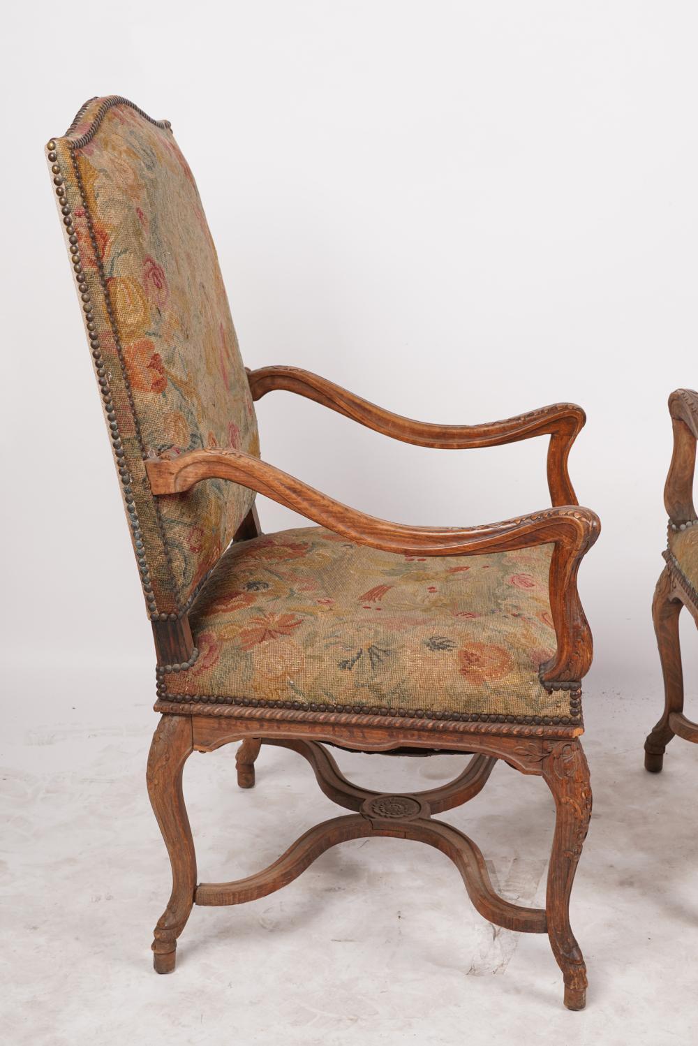 Antique Pair French Louis XV Style Fruitwood Fauteuil Arm Chairs Circa 1890 For Sale 4