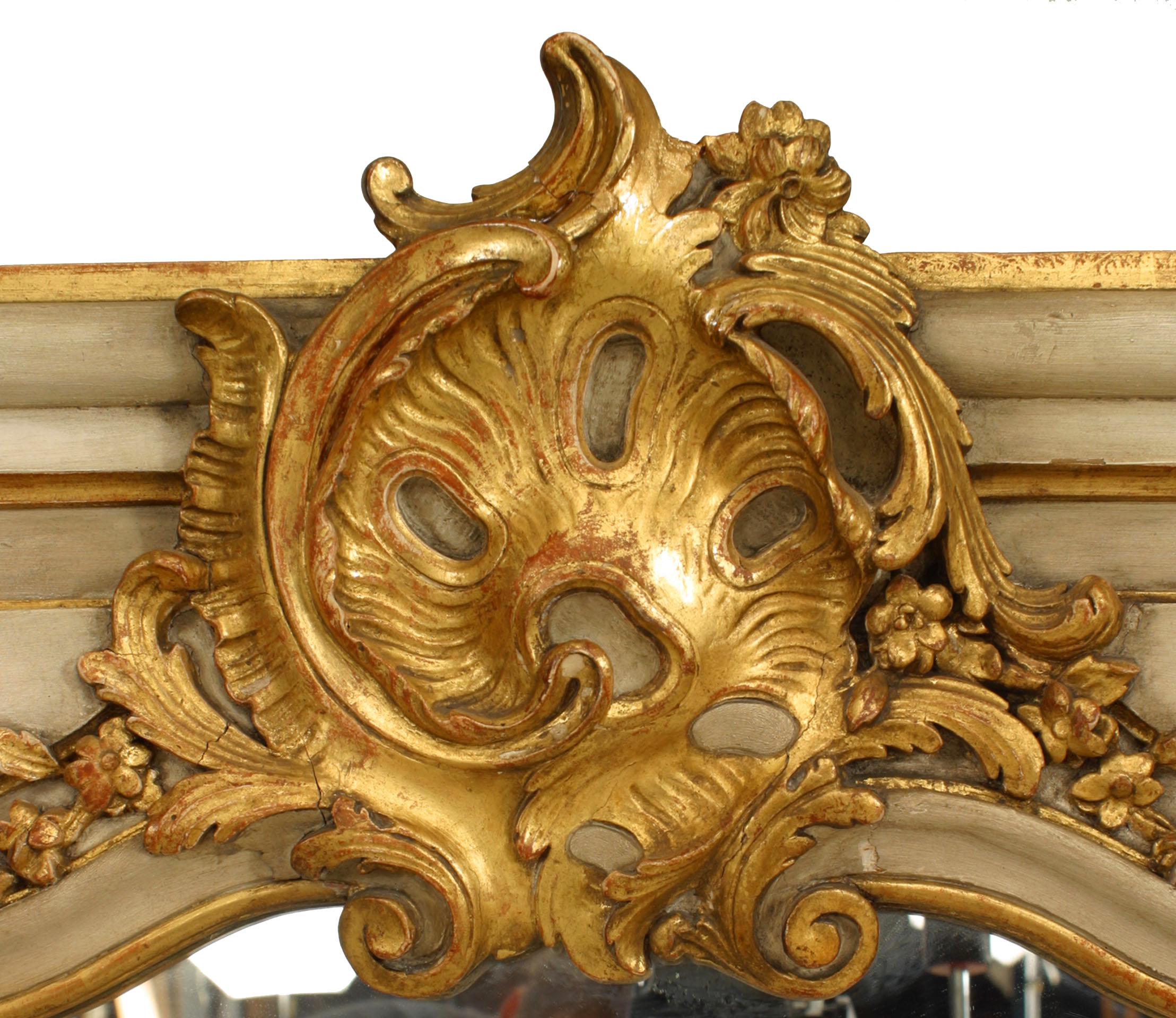 Louis XIV Pair of French Louis XV Style Gilt and Beige Painted Wall Mirrors For Sale