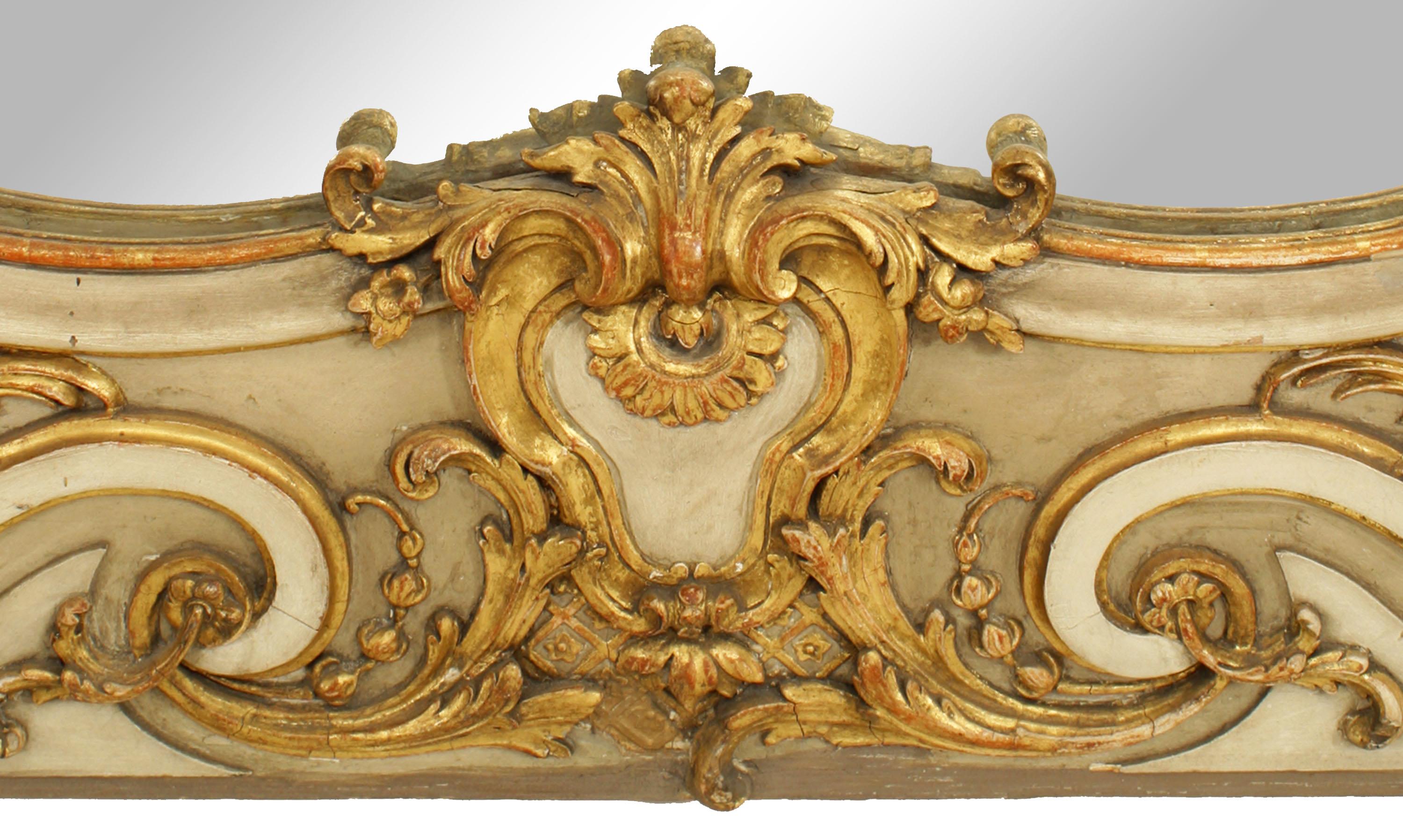 Carved Pair of French Louis XV Style Gilt and Beige Painted Wall Mirrors For Sale