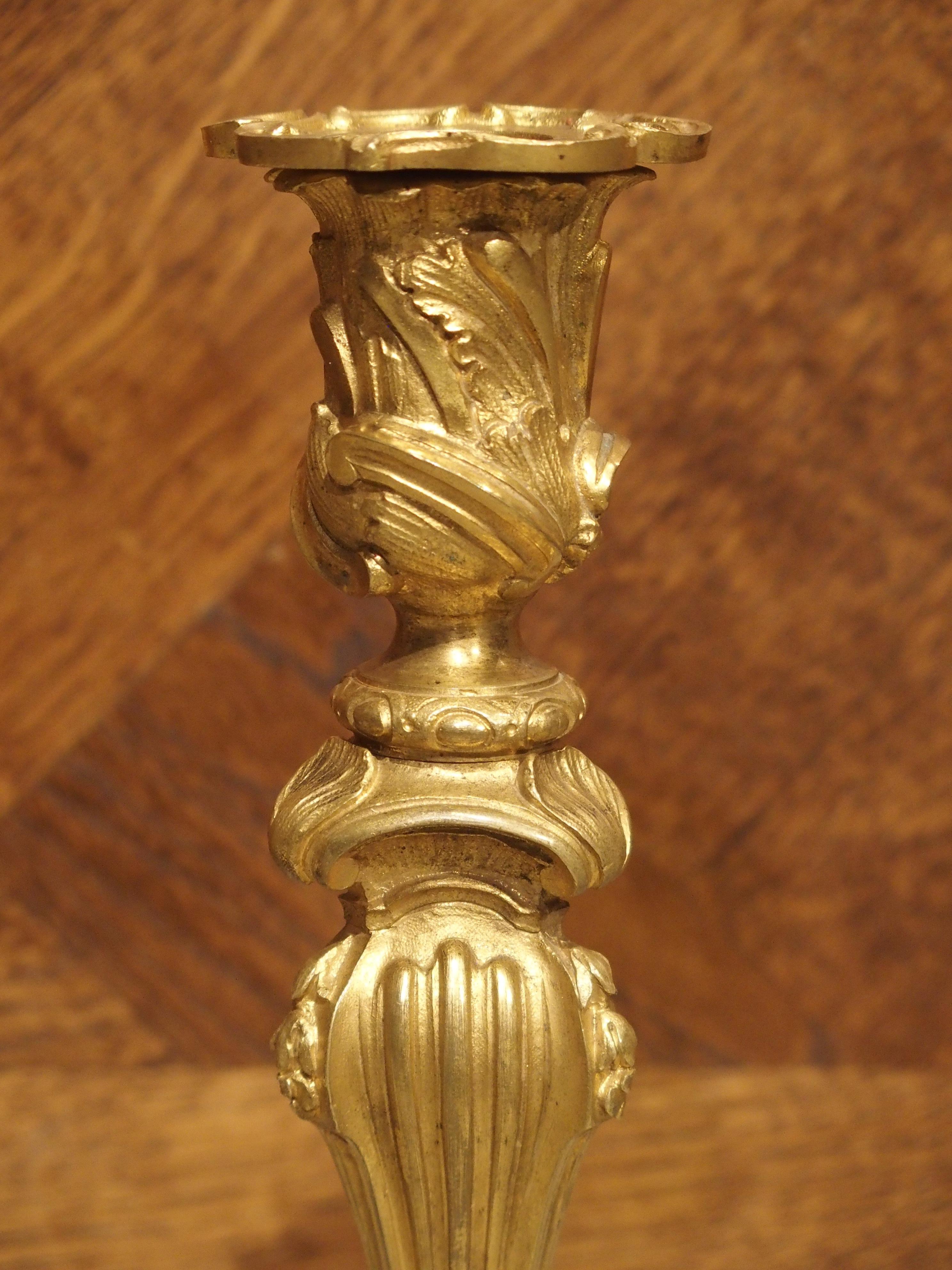 Pair of French Louis XV Style Gilt Bronze Candlesticks, 19th Century 7