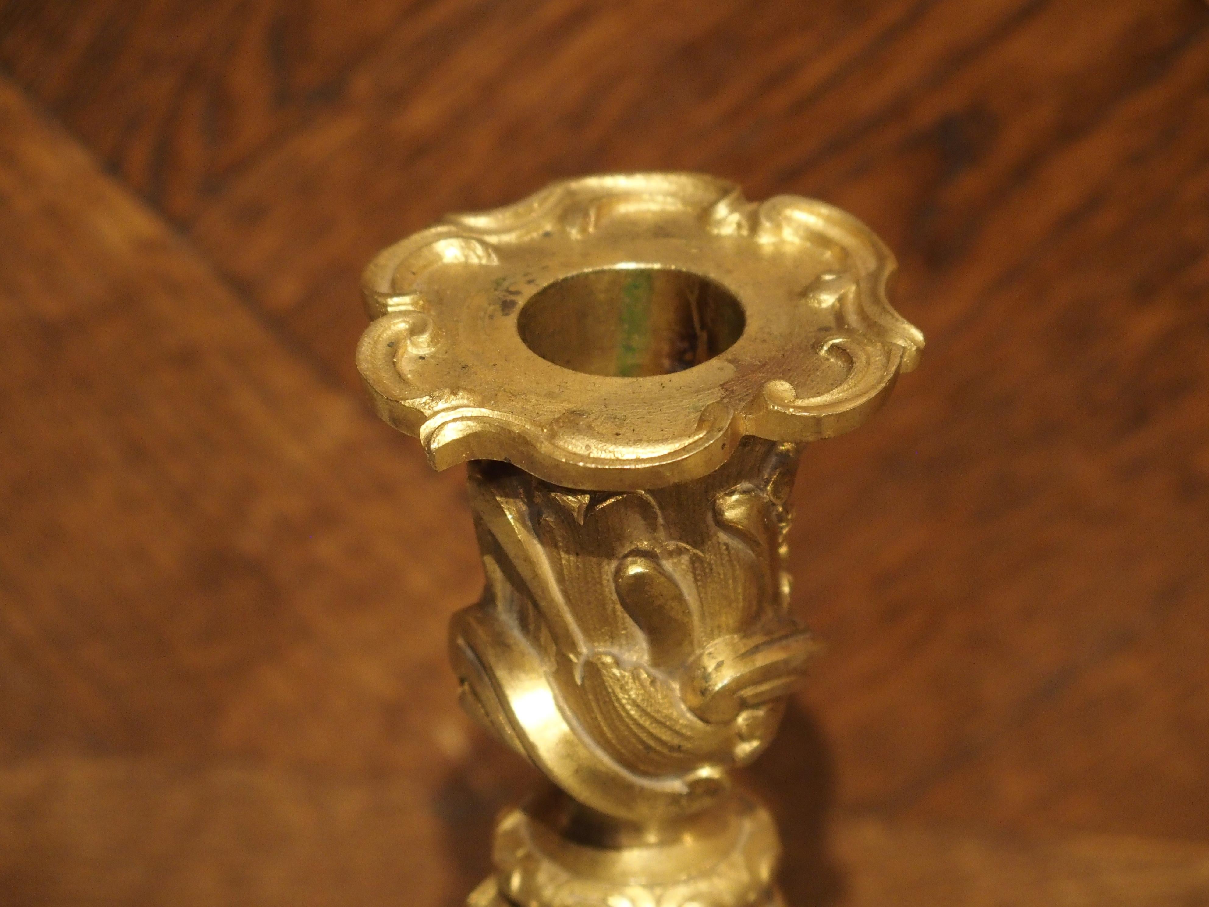 Pair of French Louis XV Style Gilt Bronze Candlesticks, 19th Century 9