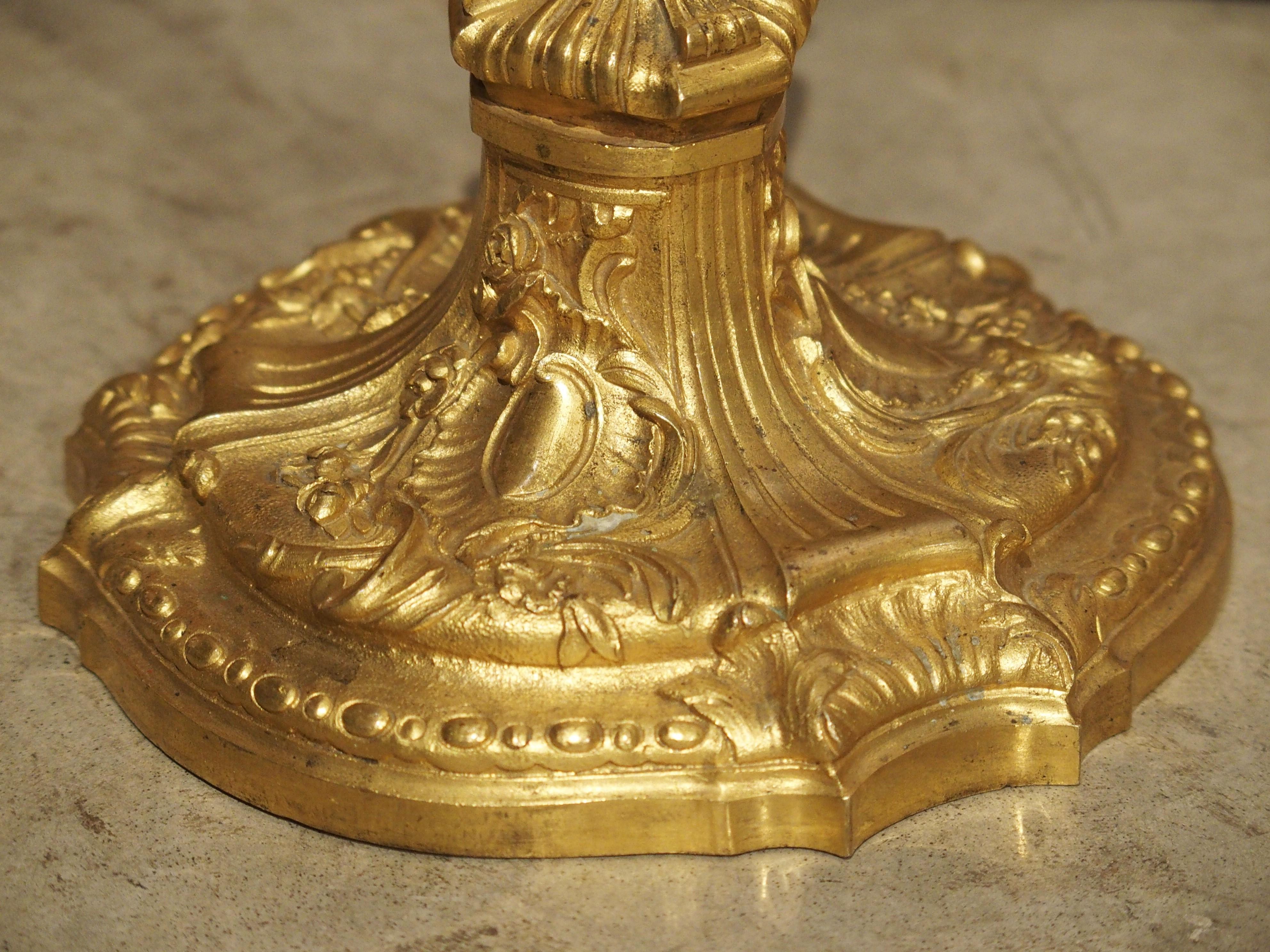 Pair of French Louis XV Style Gilt Bronze Candlesticks, 19th Century 4