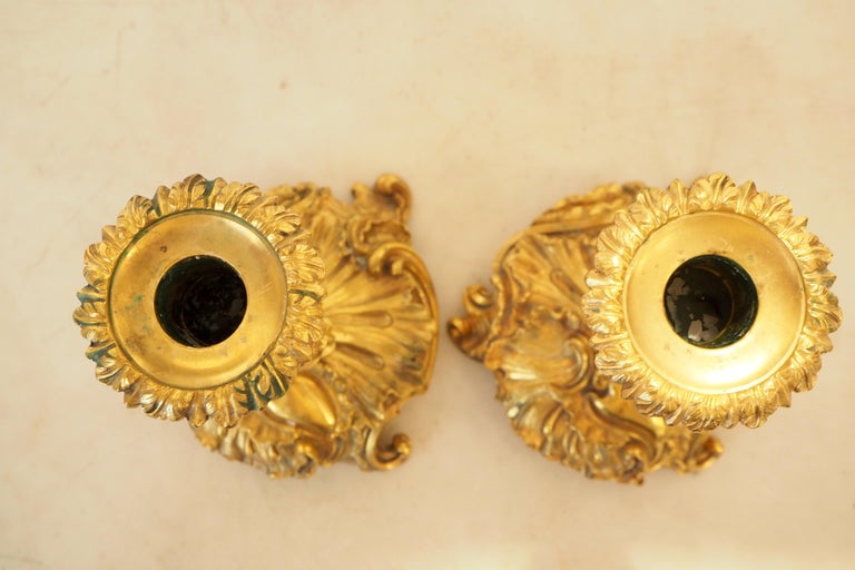 Pair of French Louis XV style gilt bronze candlesticks
Beautiful color, classic roccoco 