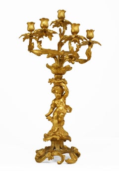 Pair of French Louis XV Style Gilt Bronze Cupid Candelabras