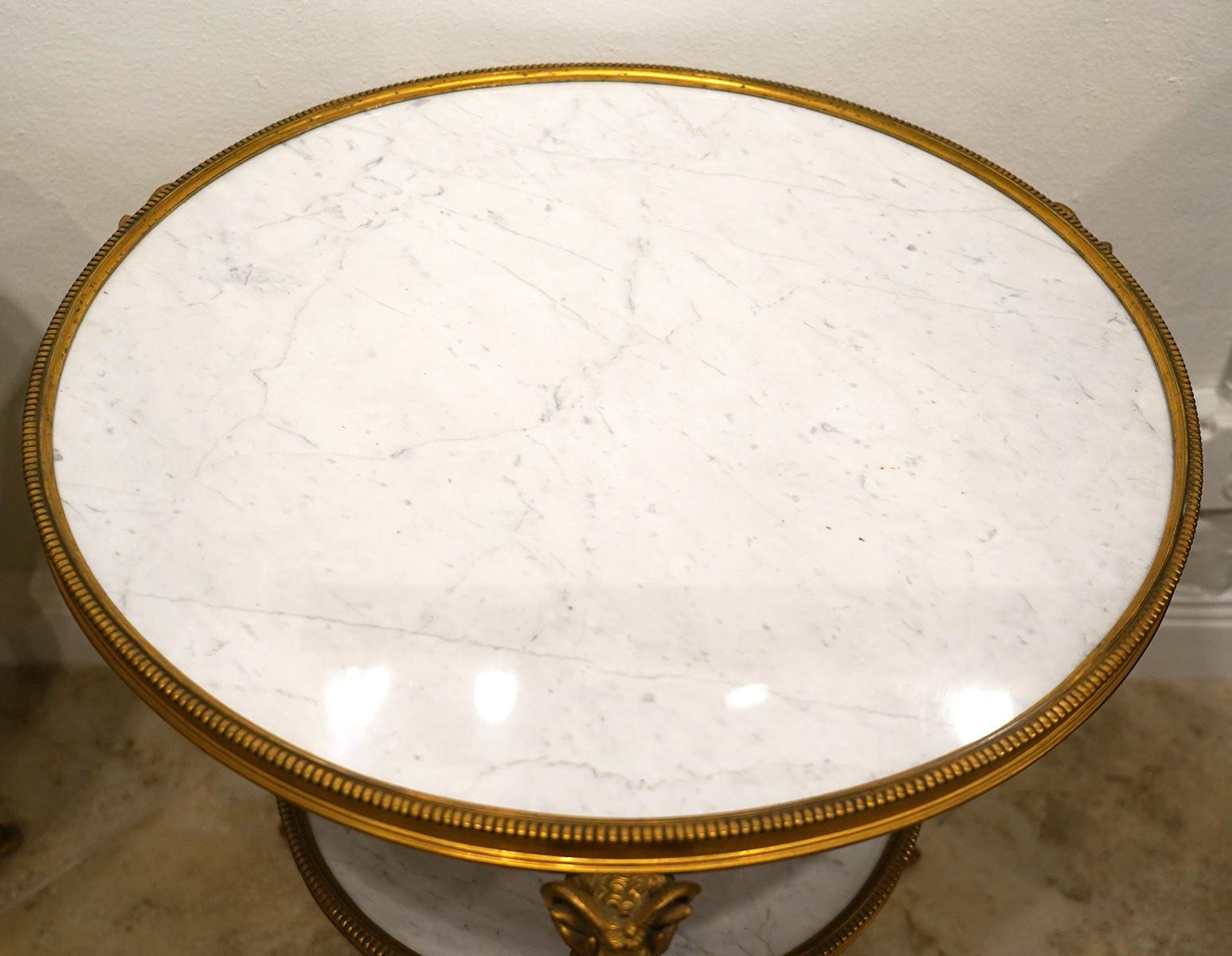 French Louis XV Style Gilt Bronze Marble-Top Guéridon Tables, 19th Century, Pair 1