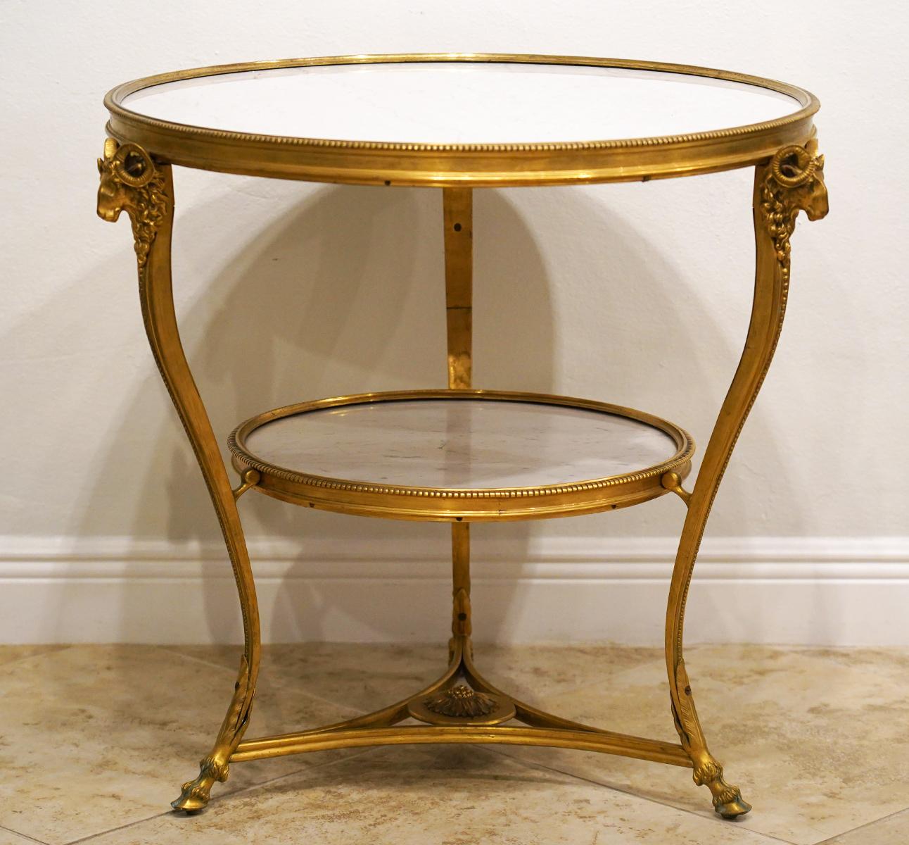 French Louis XV Style Gilt Bronze Marble-Top Guéridon Tables, 19th Century, Pair 3