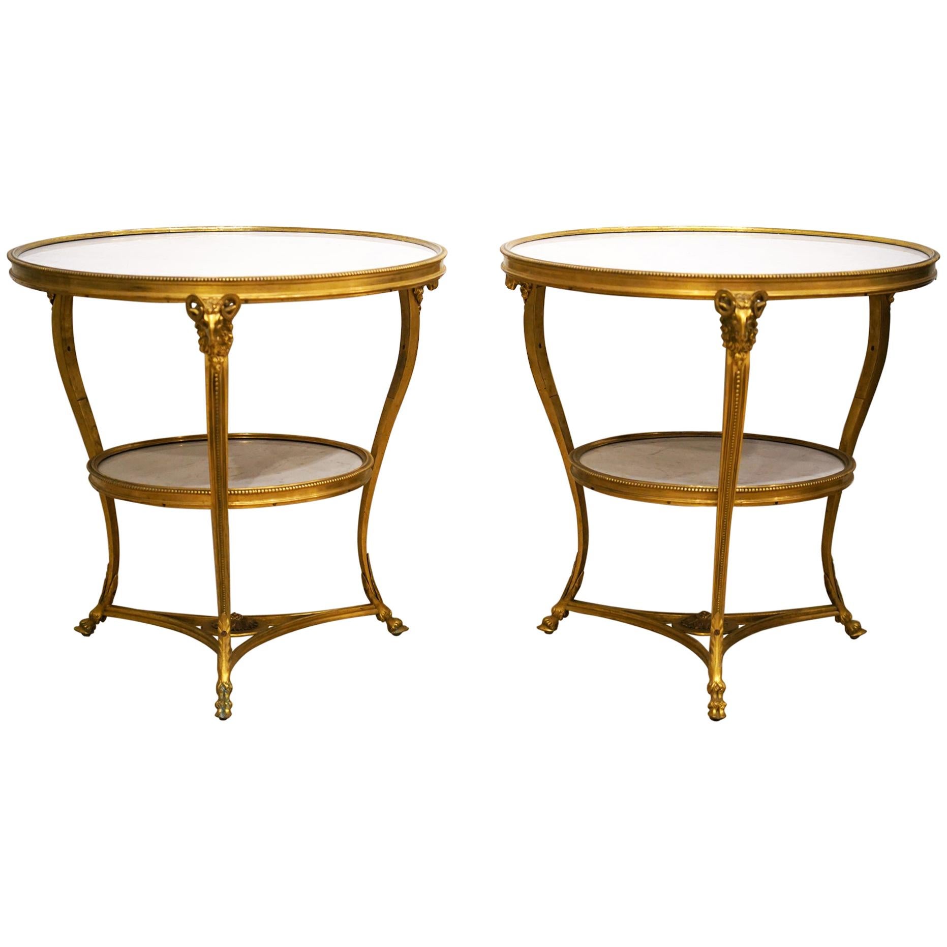 French Louis XV Style Gilt Bronze Marble-Top Guéridon Tables, 19th Century, Pair