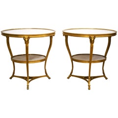 French Louis XV Style Gilt Bronze Marble-Top Guéridon Tables, 19th Century, Pair