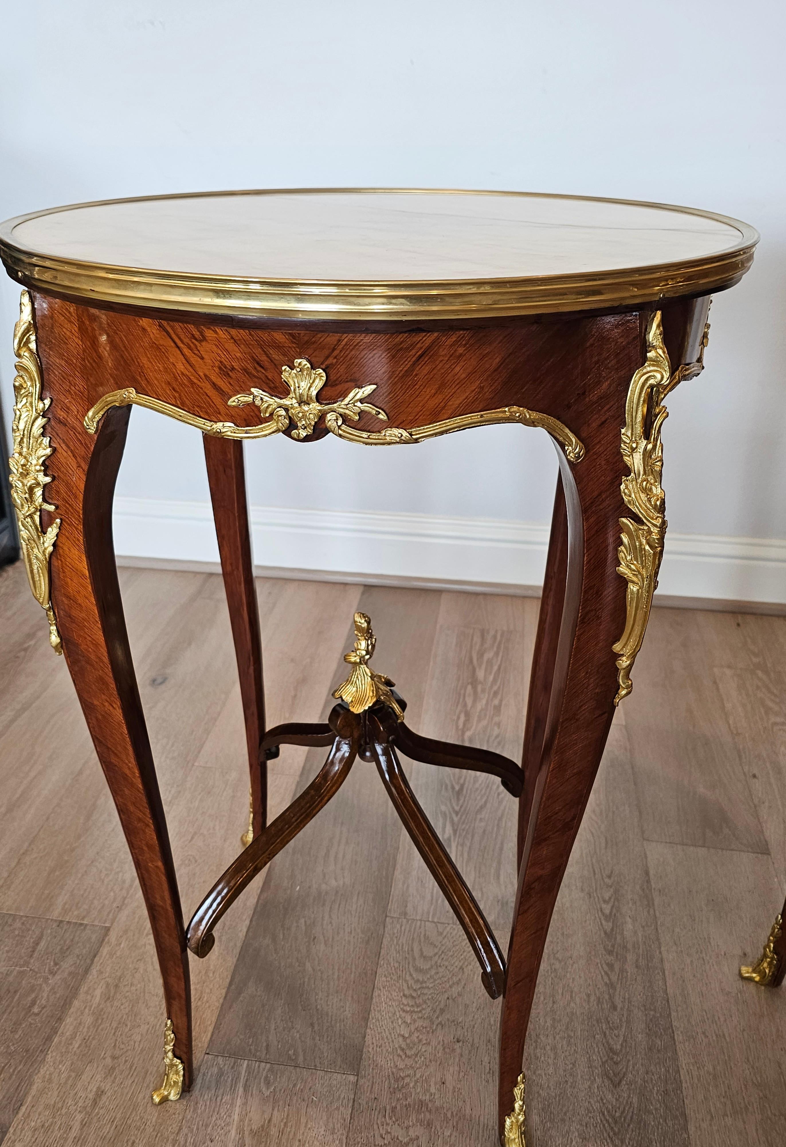 Pair of French Louis XV Style Gilt Bronze Mounted Kingwood Side Tables For Sale 11