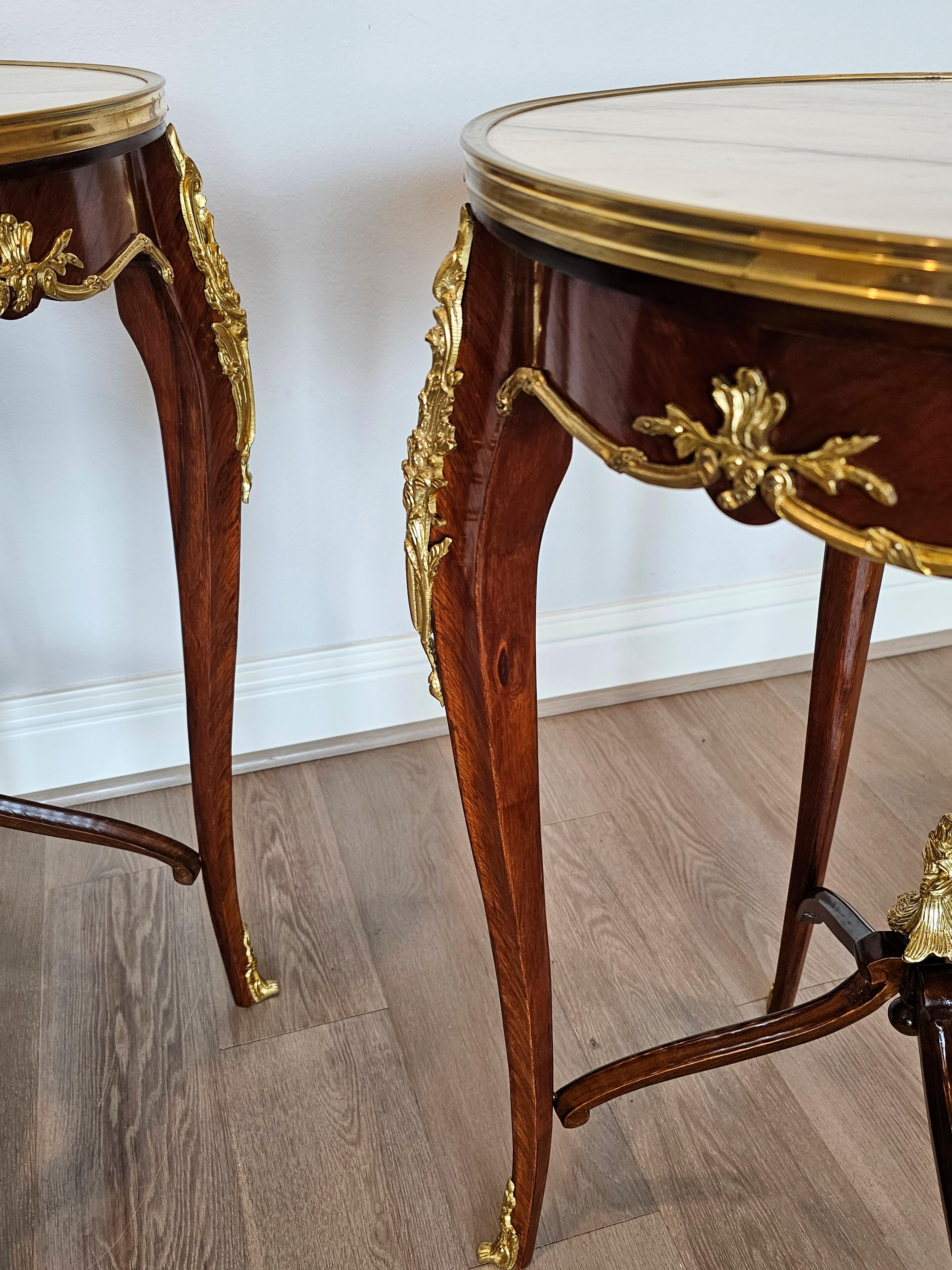 Pair of French Louis XV Style Gilt Bronze Mounted Kingwood Side Tables For Sale 12
