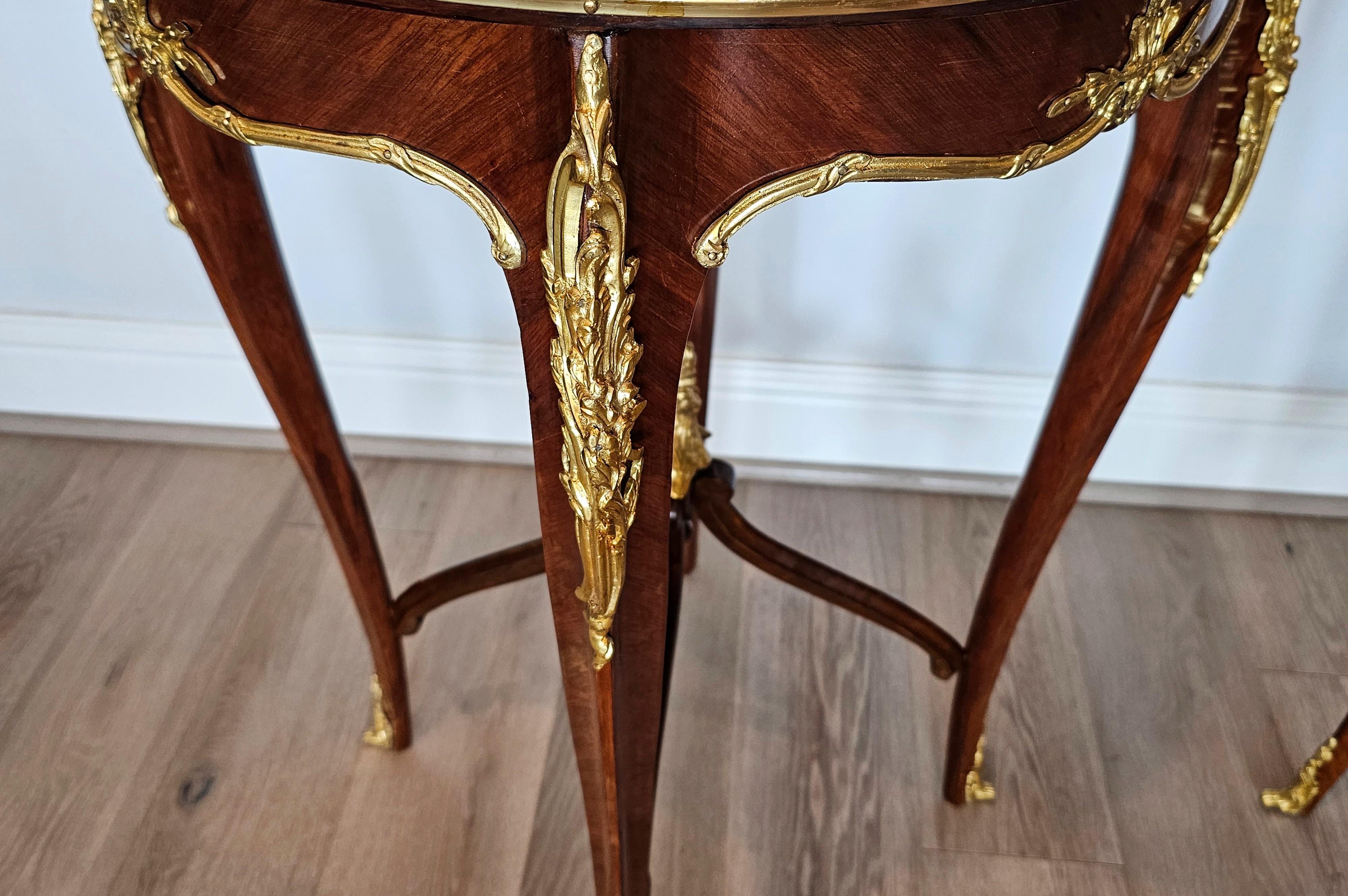 Pair of French Louis XV Style Gilt Bronze Mounted Kingwood Side Tables For Sale 13