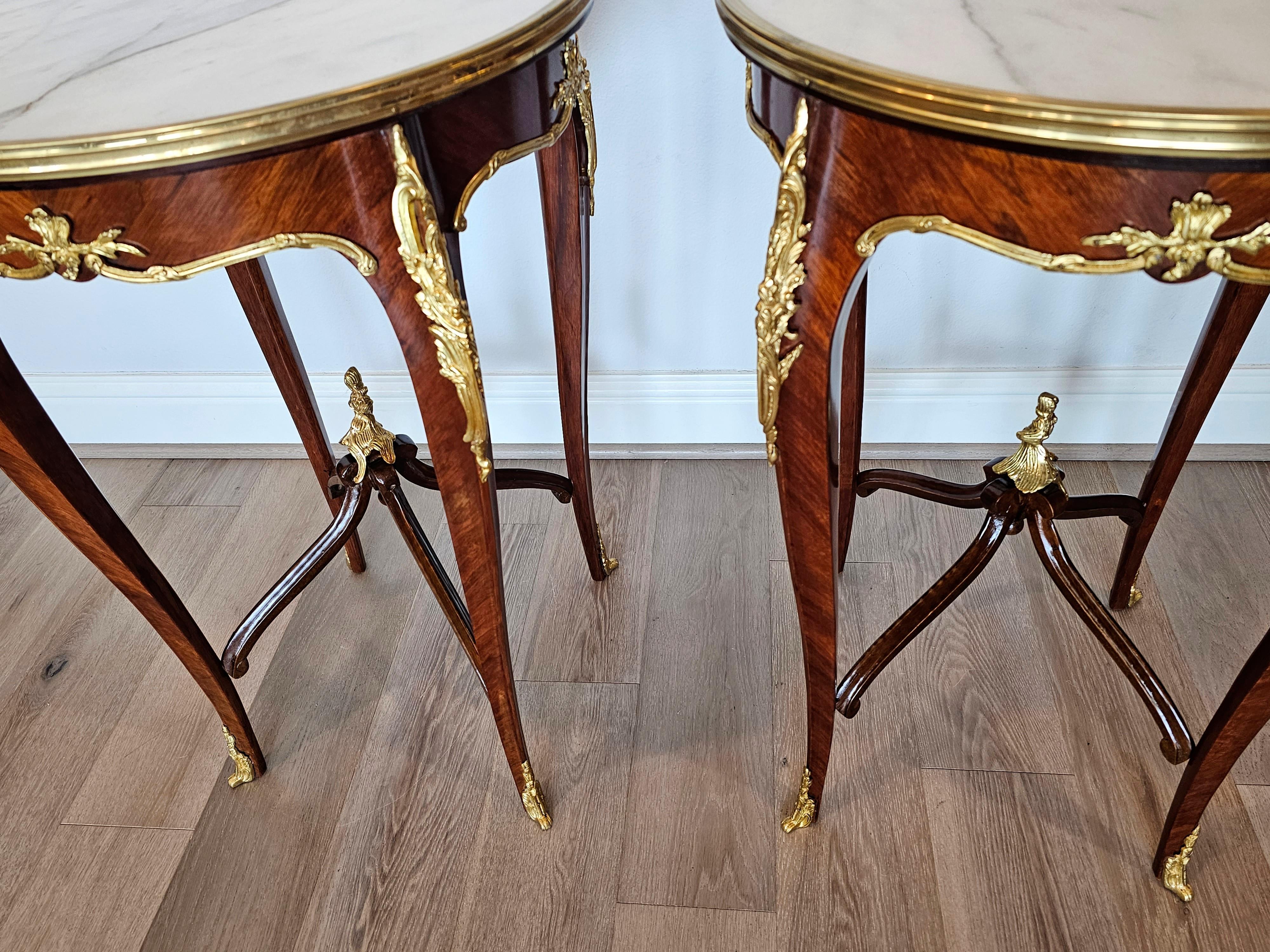 Pair of French Louis XV Style Gilt Bronze Mounted Kingwood Side Tables For Sale 14