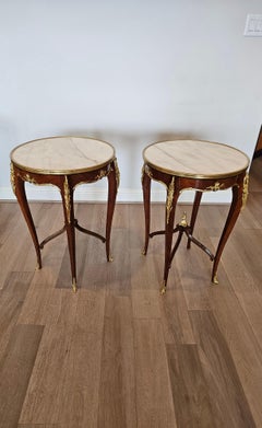 Pair of French Louis XV Style Gilt Bronze Mounted Kingwood Side Tables
