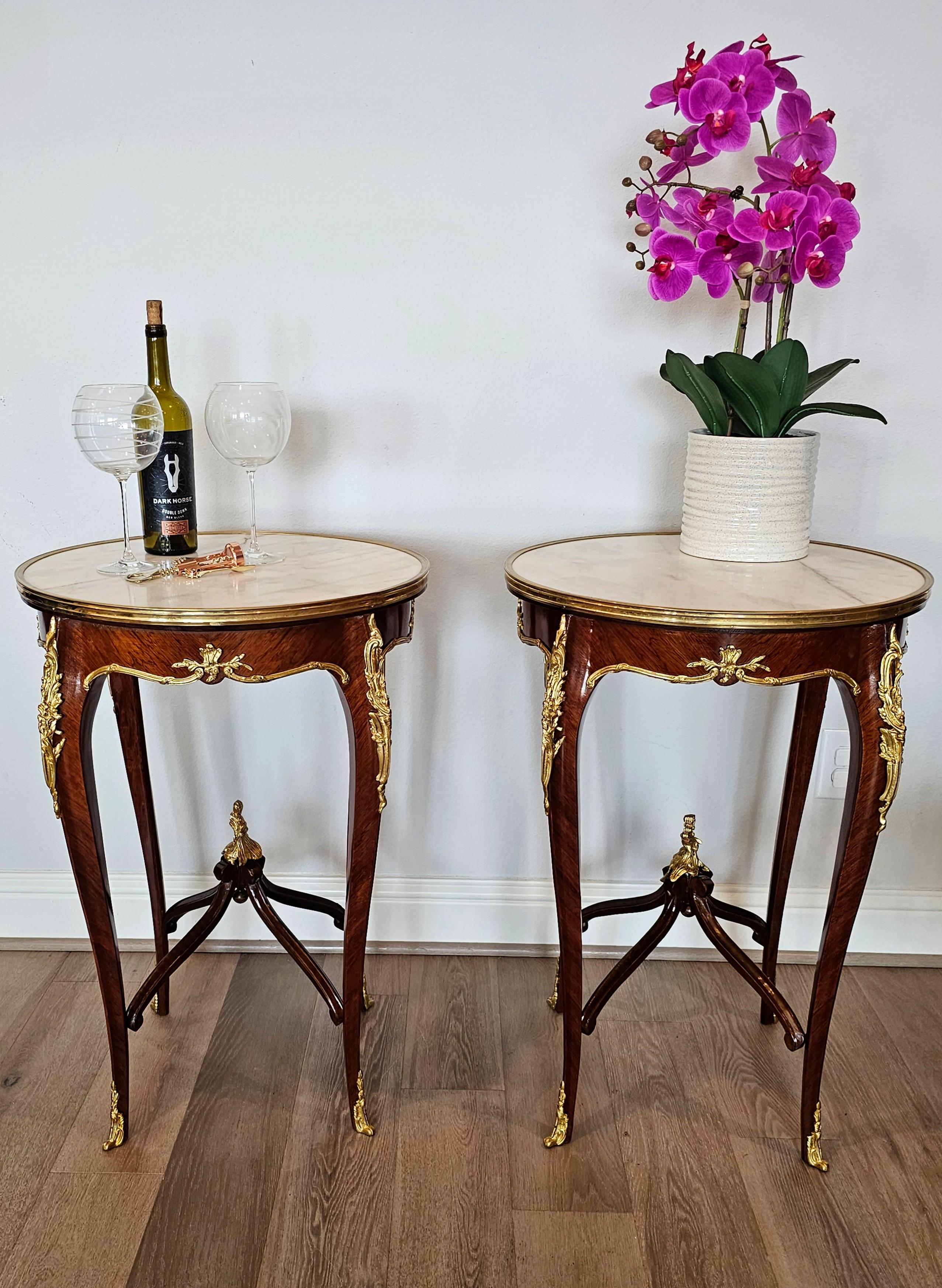 Pair of French Louis XV Style Gilt Bronze Mounted Kingwood Side Tables For Sale 16