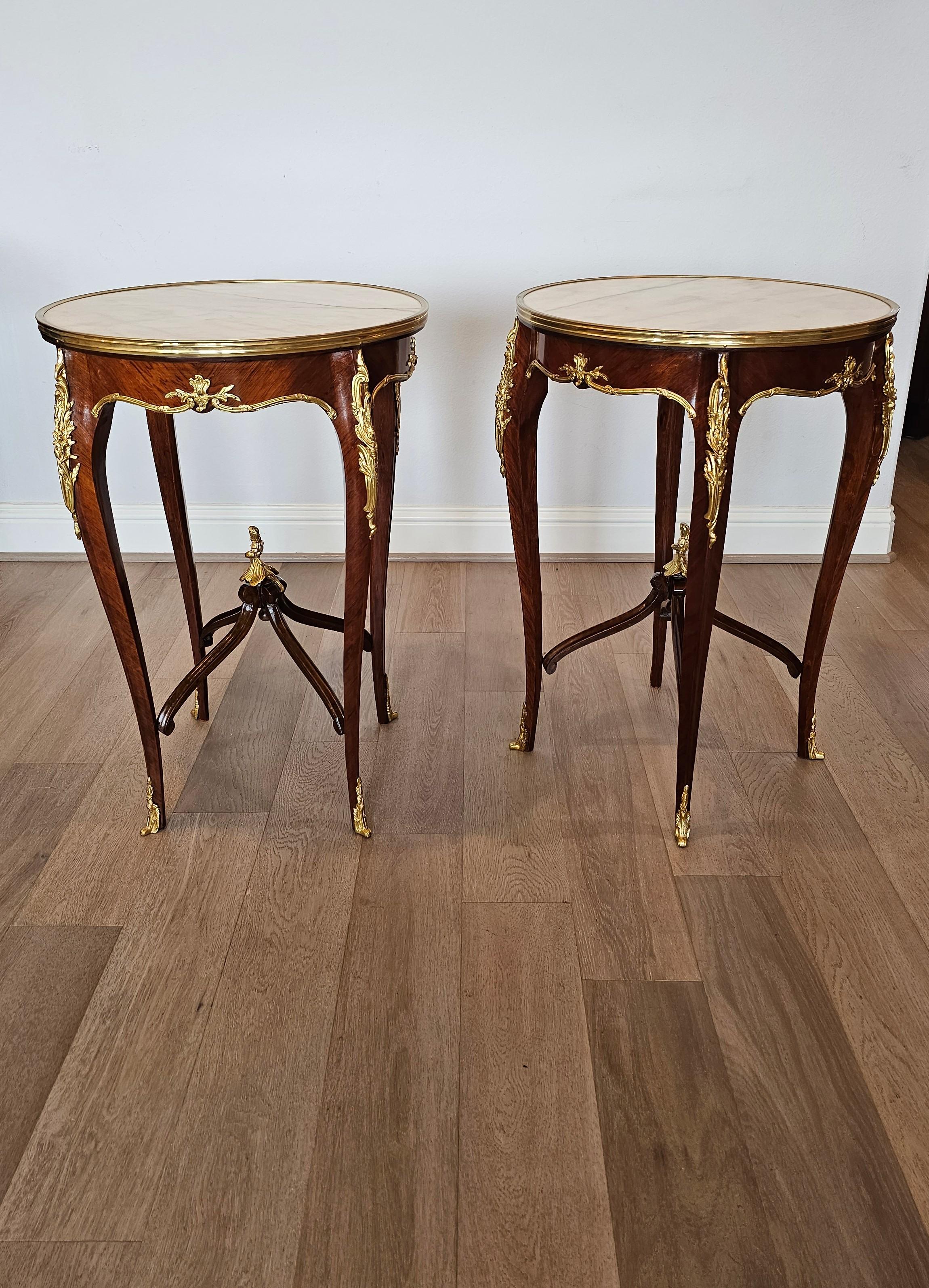 Pair of French Louis XV Style Gilt Bronze Mounted Kingwood Side Tables For Sale 2