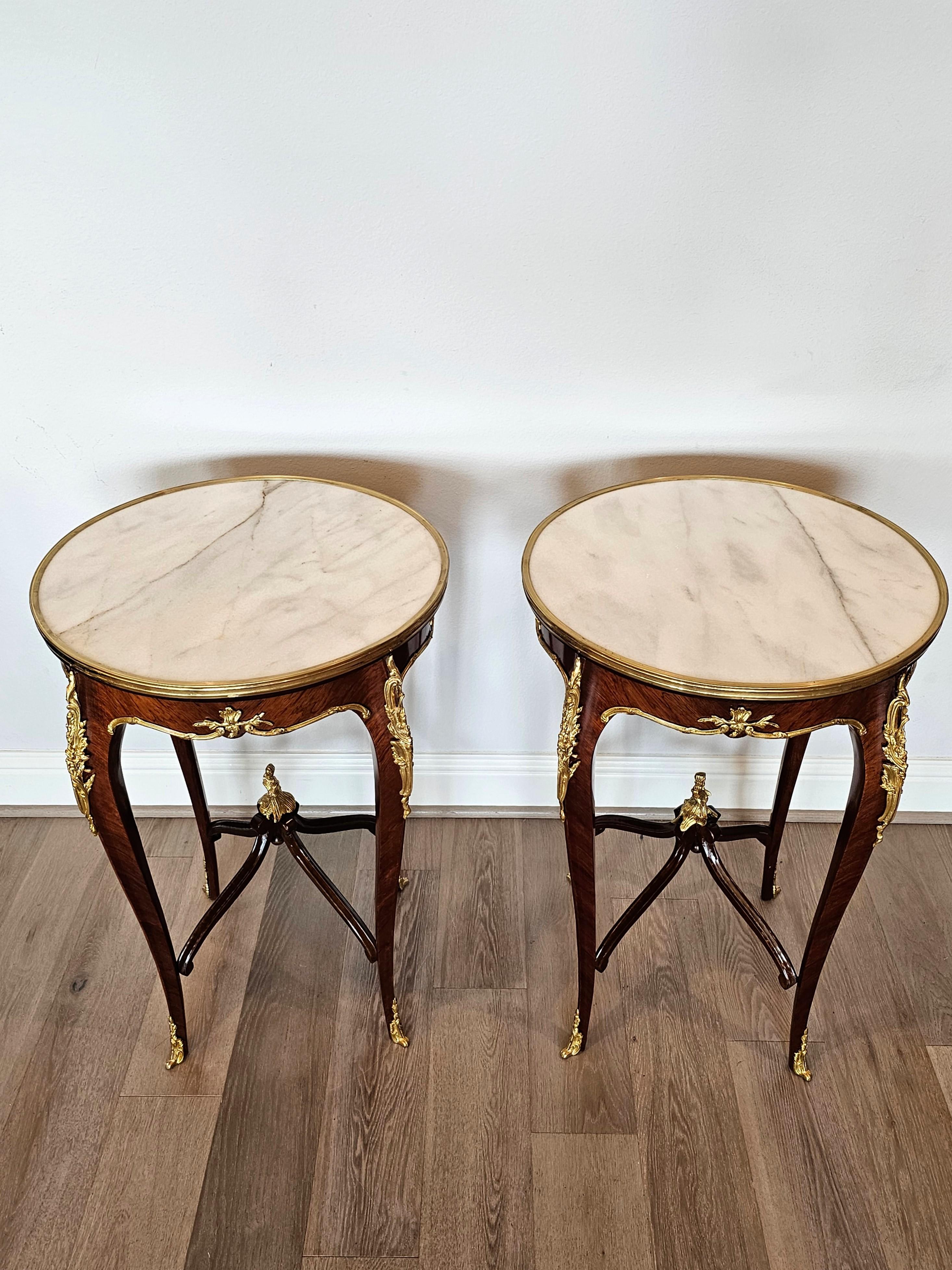 Pair of French Louis XV Style Gilt Bronze Mounted Kingwood Side Tables For Sale 3