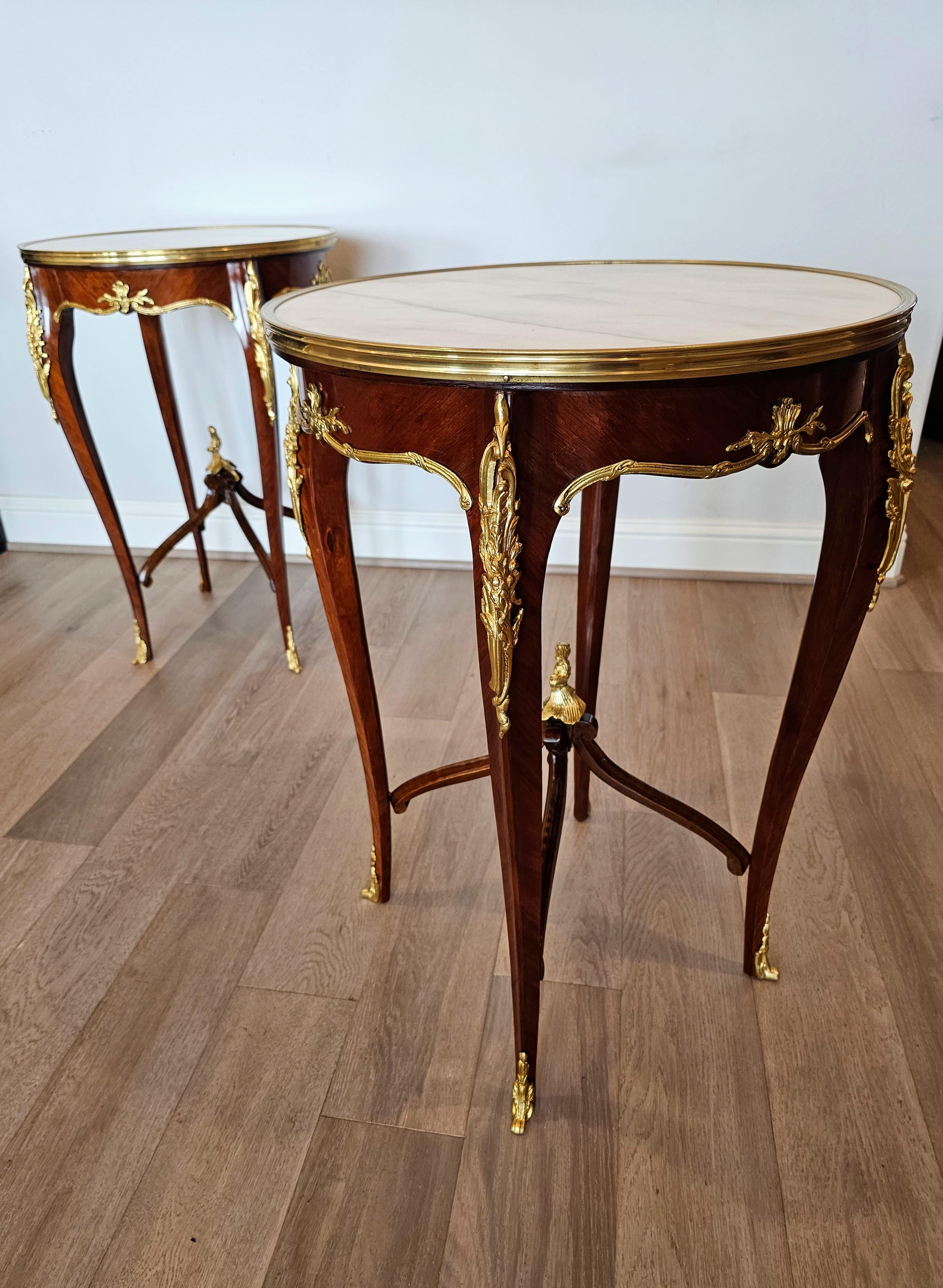 Pair of French Louis XV Style Gilt Bronze Mounted Kingwood Side Tables For Sale 5