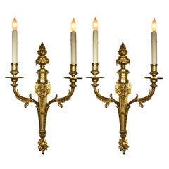 Pair of French Louis XV Style Gilt-Bronze Two-Light Wall Light Sconces
