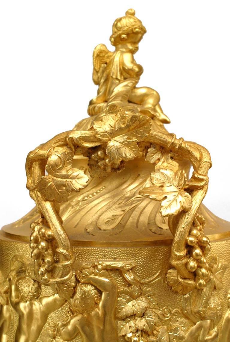 Pair of French Louis XV Style Gilt Bronze Urns For Sale 2