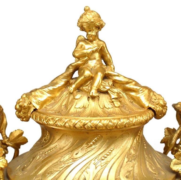 Pair of French Louis XV Style Gilt Bronze Urns For Sale 3
